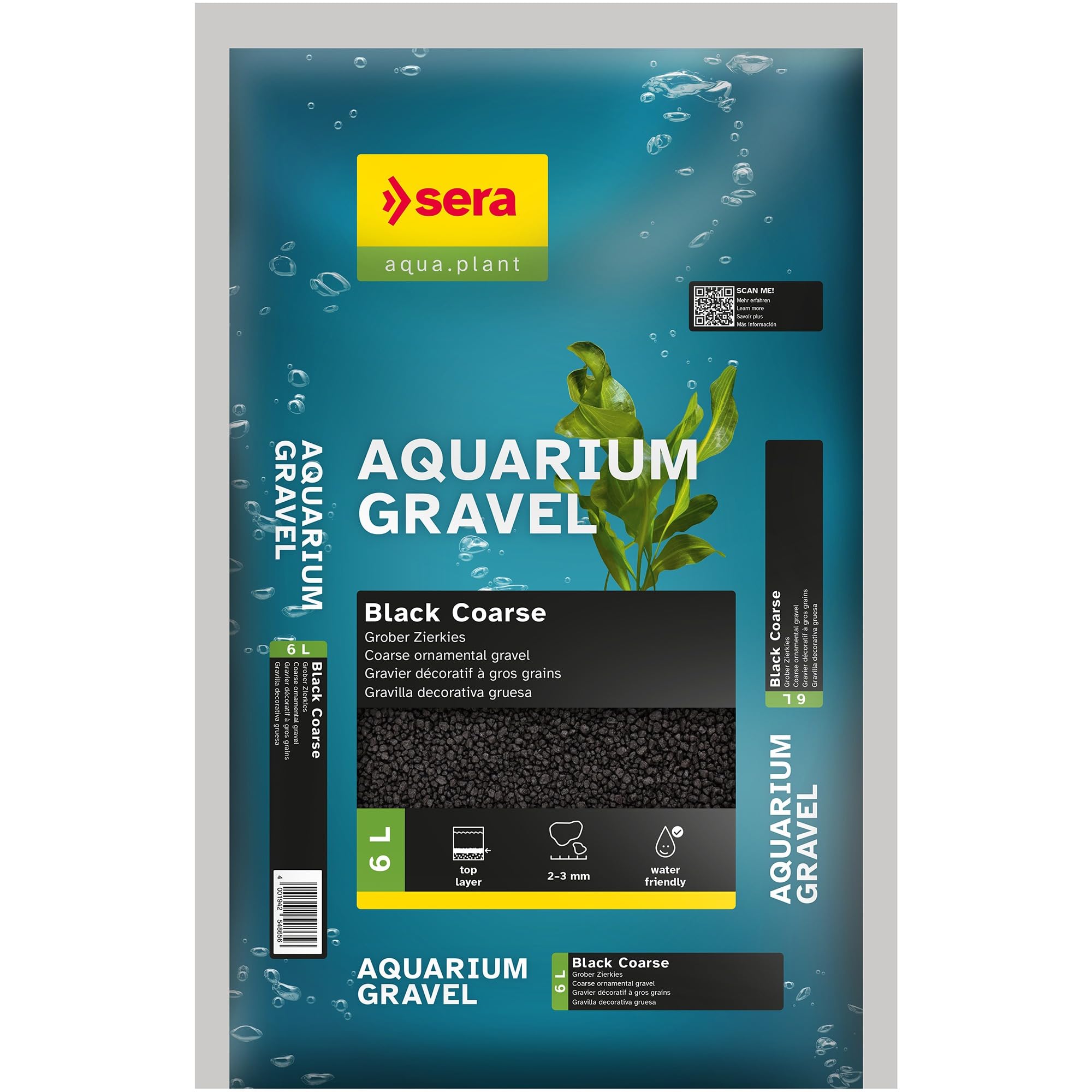 SERA Aquarium Gravel Black Coarse 6 L | Sustrat pour Aquariums d’Eau Douce| pour Poissons, Silures et Crevettes | Aspect Naturel