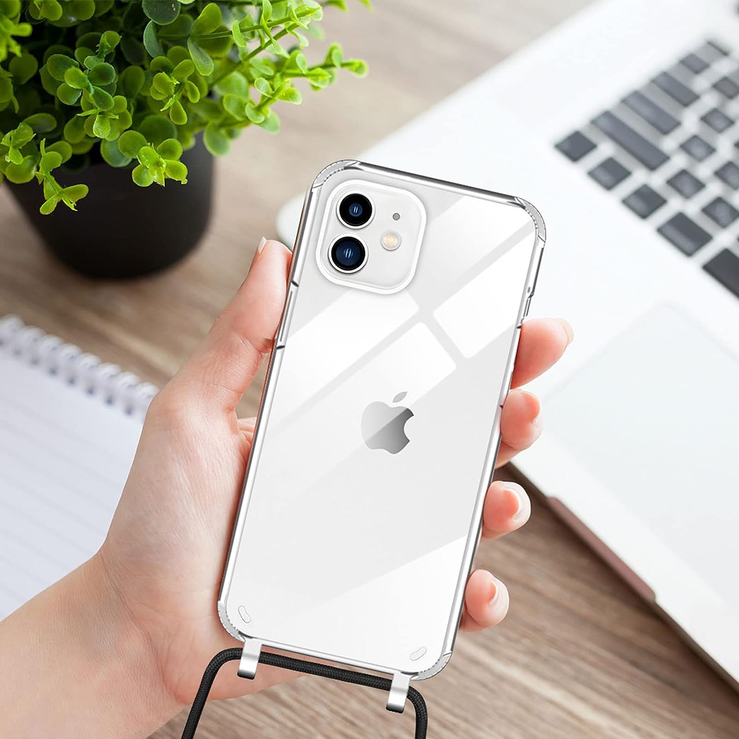 Custodia Per IPhone 14 Max Con Cinturino Da Collo Regolabile – TPU + PC Trasparente, Grigio, 6,7''