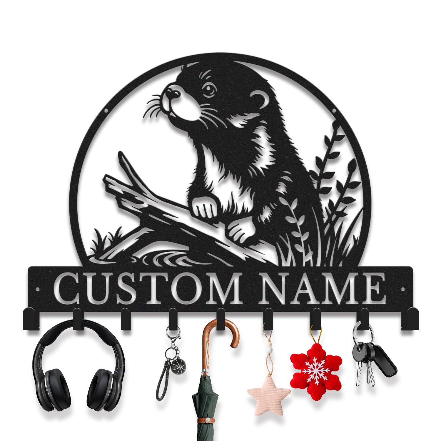 Avalox Style-4 Personalized Otter Key Holder With Key Hooks – Organizer For Entryway, Living Room, Woodland River Decor, Unique Key Rack For Keys, Leash, Lanyard (Style-4)