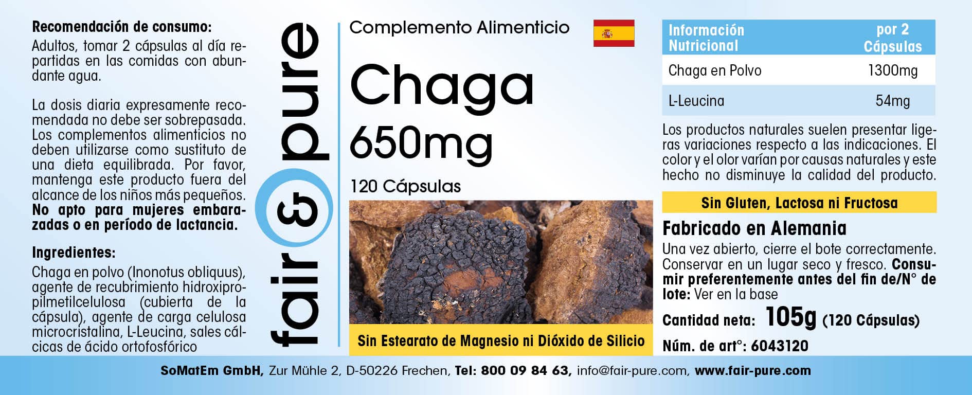 Fair & Pure® - Chaga 650mg - Capsule - Inonotus obliquus - Vegan - 120 Capsule