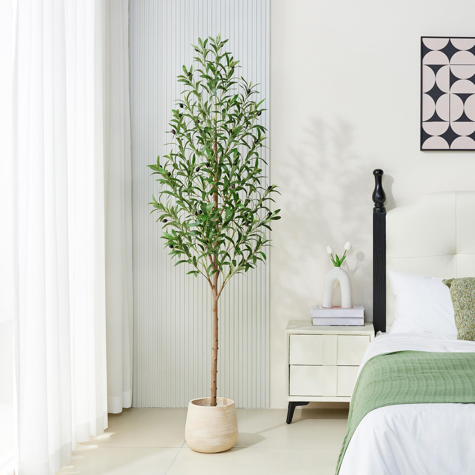 VeriNatural Olivenbaum Künstlich 180cm Kunstpflanze Groß Künstlicher Pflanzen - 642 Blätter 30 Oliven Adjustable Zweige Topf Dekoration - Wohnzimmer Zimmerpflanzen Balkon Indoor Outdoor Deko