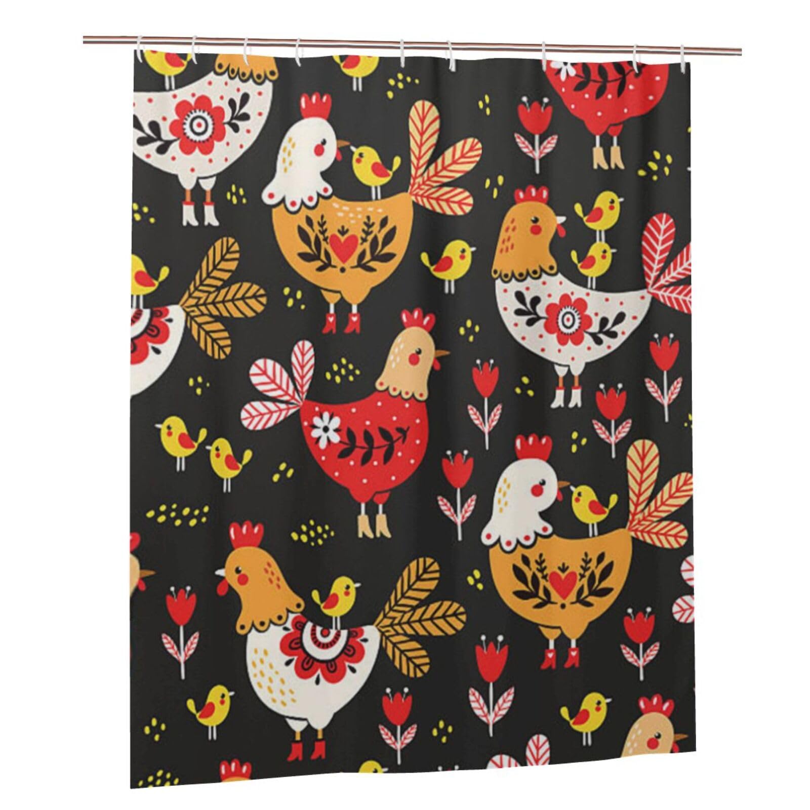 Rideau de douche poules pour une décoration de salle de bain style campagne moderne