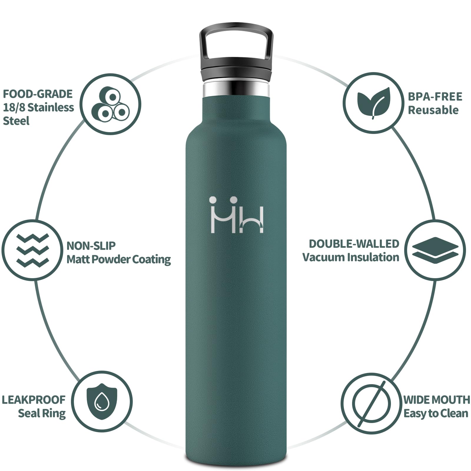 HoneyHolly Borraccia 1 Litro, Senza BPA, Bottiglia Termica, Sottovuoto a Doppia Parete, Borracce Termiche, 18/8 Acciaio Inox, Borraccia Termica con Cannuccia, Termos per Palestra, Sport, Bici