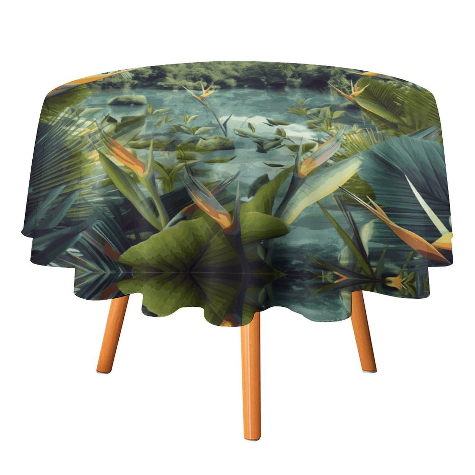 Nappe ronde 178x178 cm motif tropical facile à nettoyer pour table cuisine