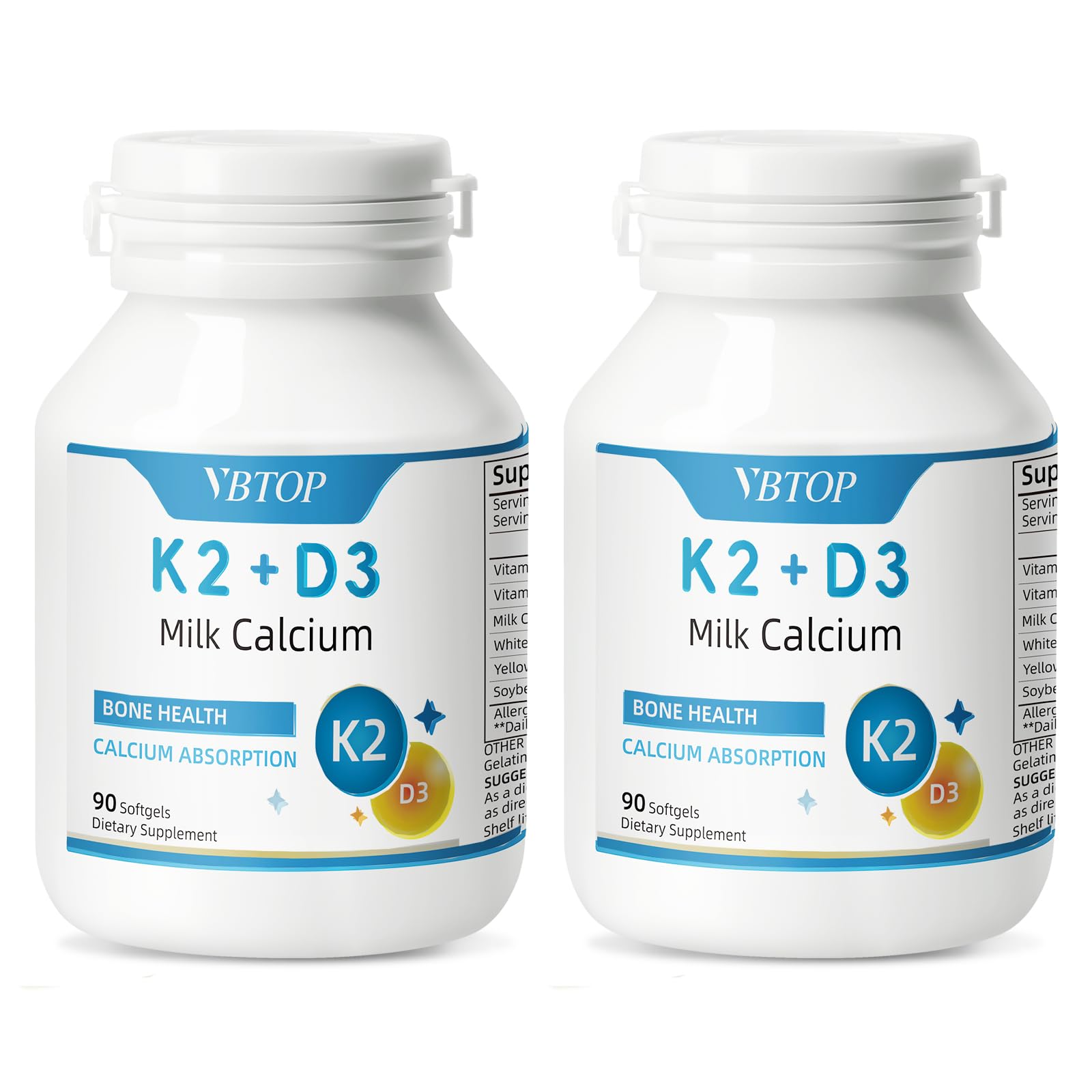 Milk Calcium 800mg with Vitamin D3 & K2, Easy-Absorb, 180 Softgels 2 Bottles