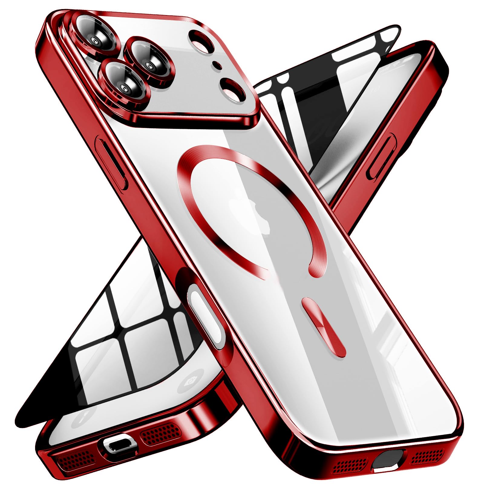 Magnetic for iPhone 17 Pro Max Case with Privacy Screen Protector &amp; Full Camera Cover,[Non-Yellowing] Shockproof Clear Phone Case Compatible with MagSafe Women Girls for iPhone 17 ProMax,Red