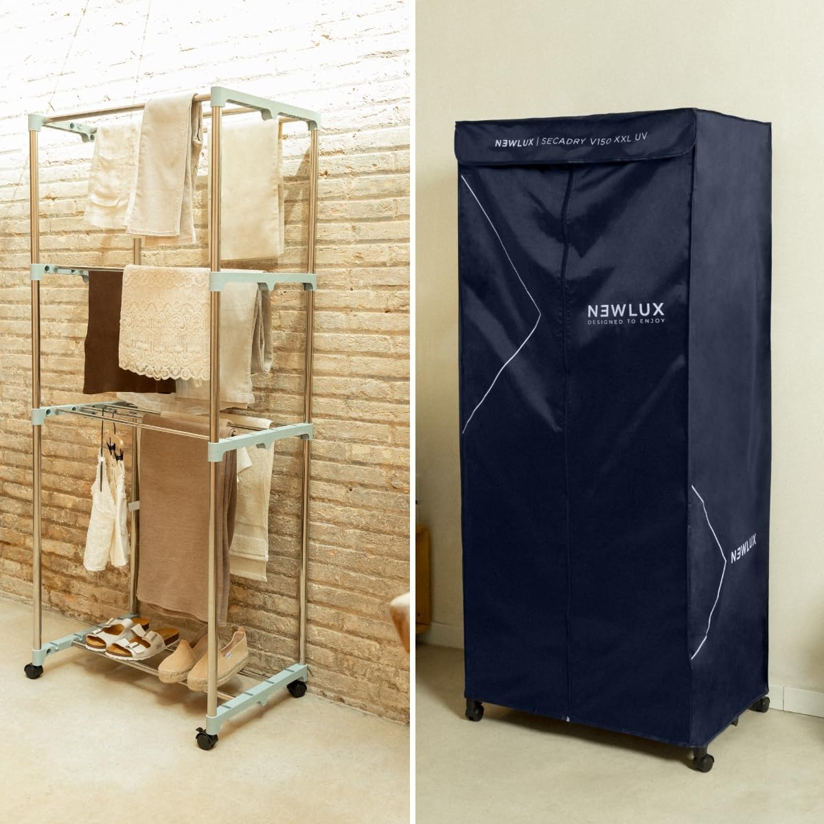 Newlux - Asciugatrice Elettrica Portatile Secadry (1200W) con Luce UV per Disinfettare. Capacità 15Kg, 180min, 4 Livelli. Asciugatrice a Ventilazione ideale come Armadio e Stendibiancheria, Blu