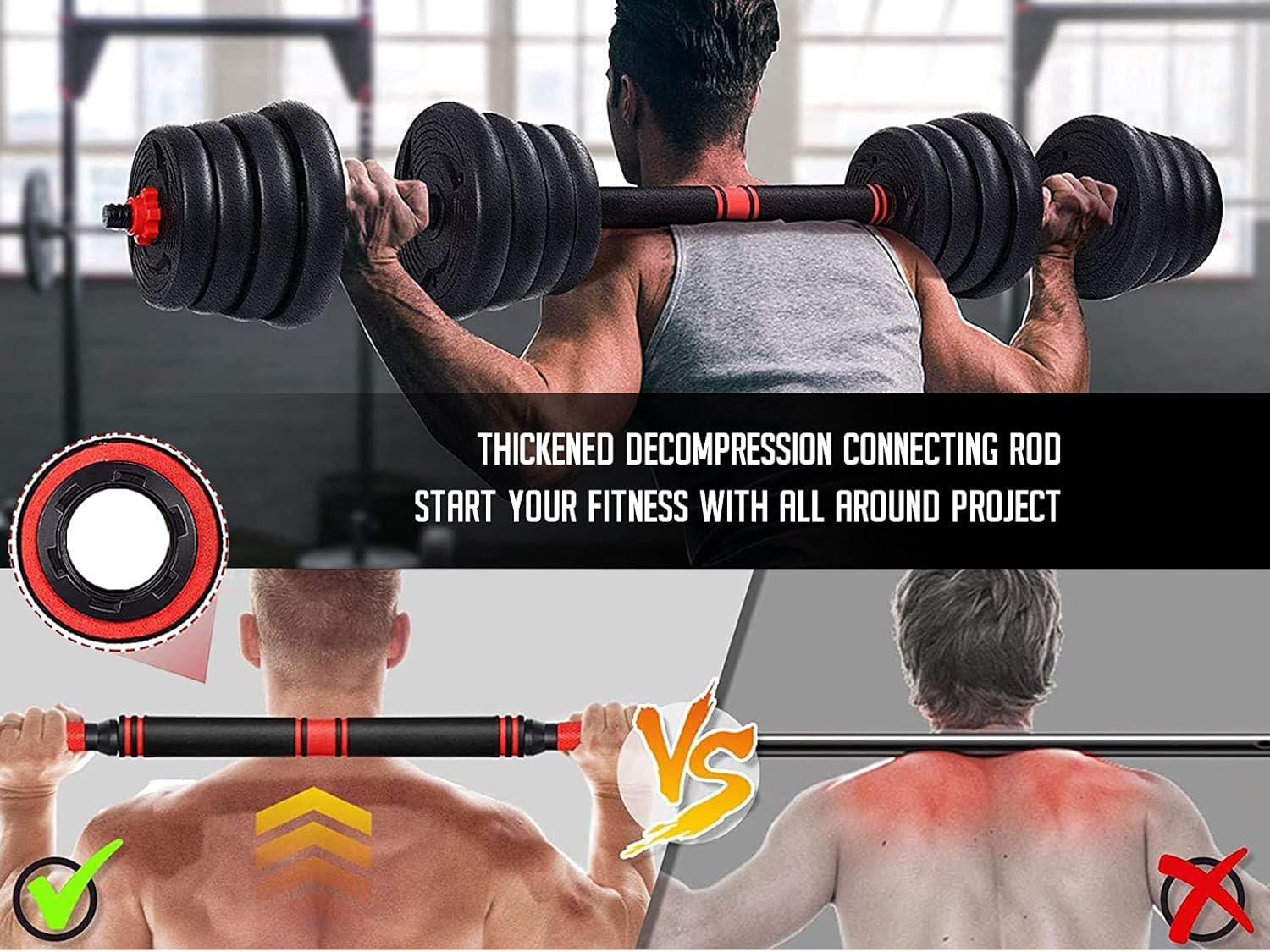 2021 High Performance Parts Adjustable Weight Dumbbell Barbell Kit with Ab Roller 88LB / 110LB Home Workout Equipment (88) black