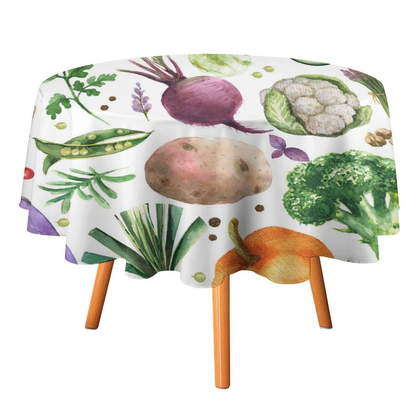 SMAZDFXX Watercolor Vegetables Tablecloth for Round Tables,Green Red Farmhouse Colorful Fruit Vegetable Fall Harvest Polyester Tablecloths Decor for Kitchen Decoration 60"