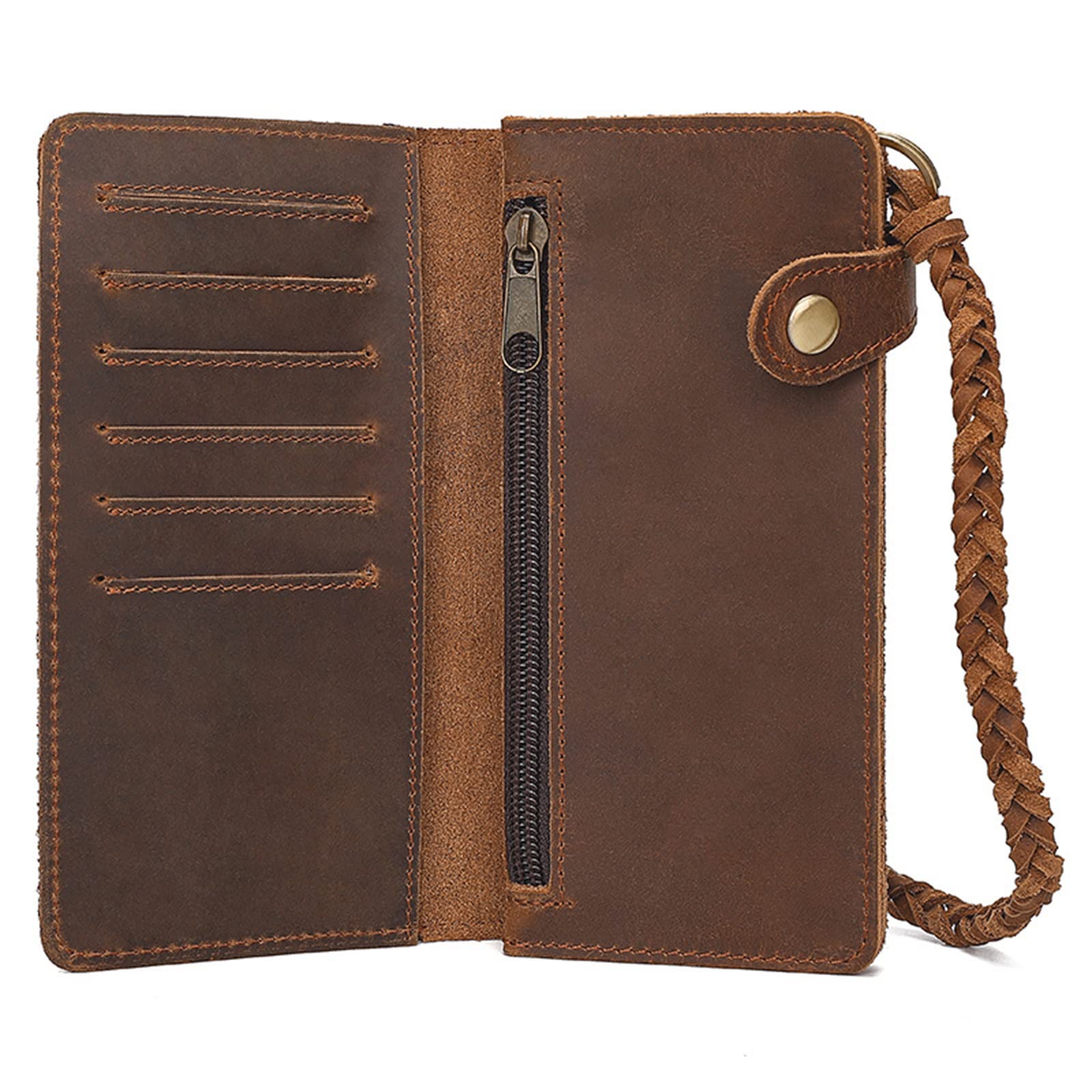 Cartera Cadena Piel Cartera Hombre Piel Doble Plegable con Cadena para Hombres(marrón)