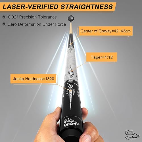 Miniatura 3 de Taco de billar de 58 pulgadas, 2 piezas con incrustaciones de espada geométrica, agarre sin envolver, eje de arce, punta de 0.512 in con tiza