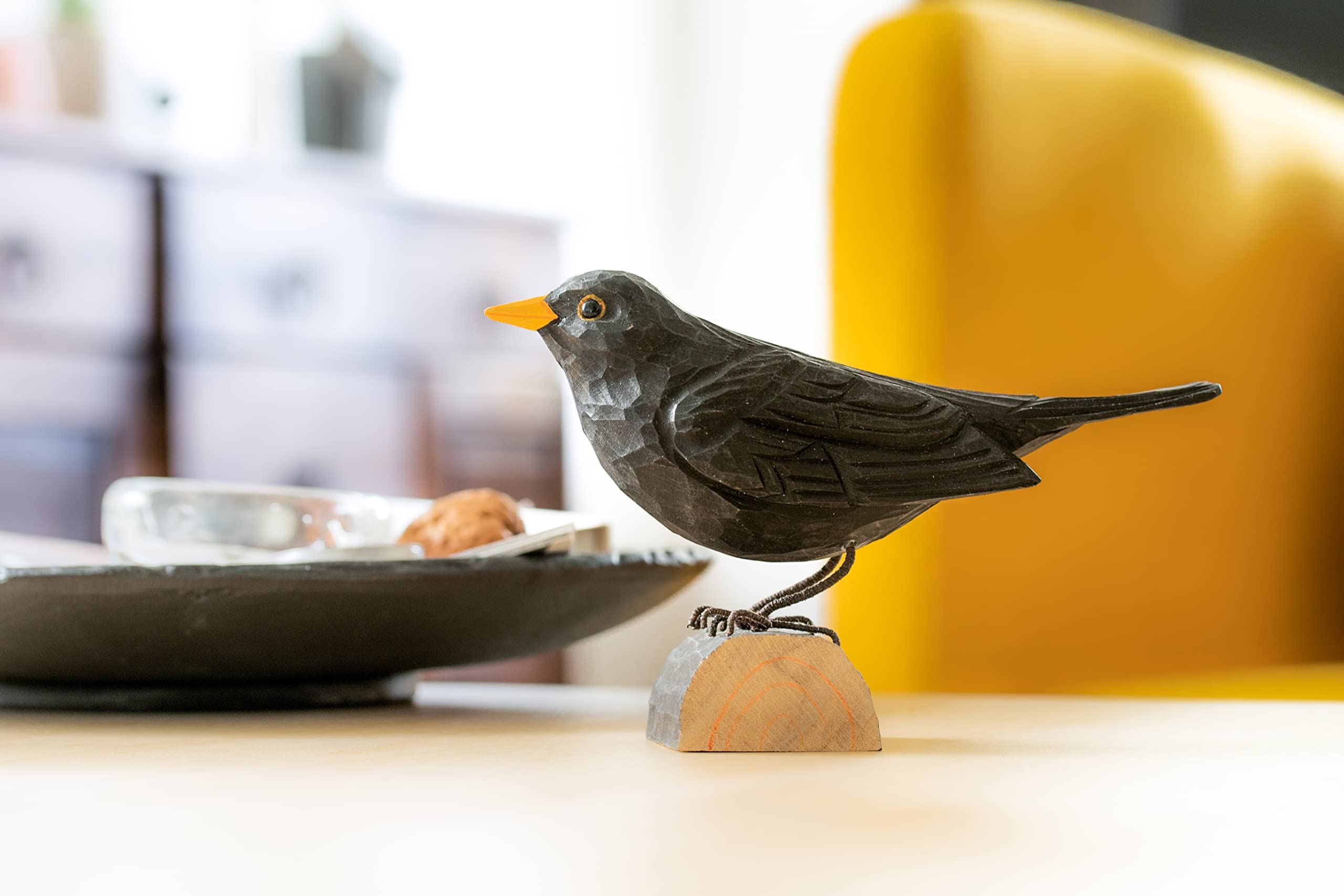 Wooden Blackbird Ornament Hand Carved Realistic Bird Figurine Swedish DecoBird Blackbird Gifts for Nature Lovers and Bird Enthusiasts - Image 2