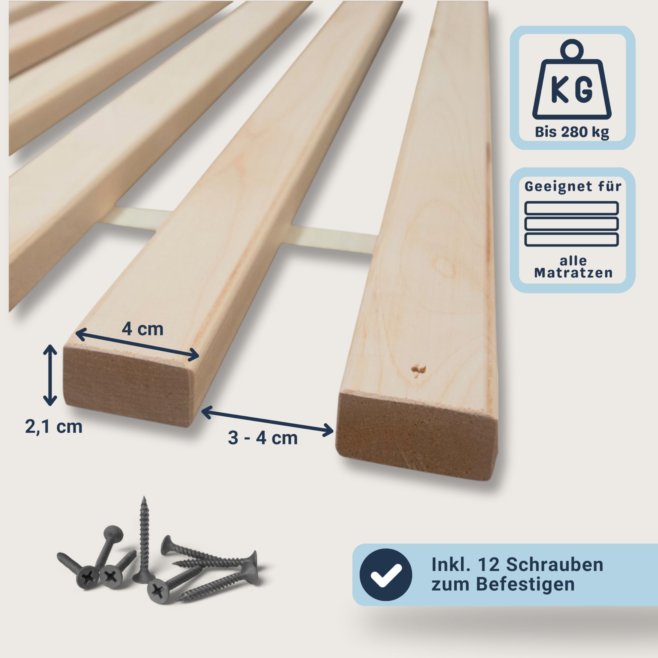 Betten-ABC Madera Rollrost XXL mit 23 extra stabilen Leisten aus massiven Buchenholz, belastbar bis ca. 280 kg Größe 70 x 140 cm