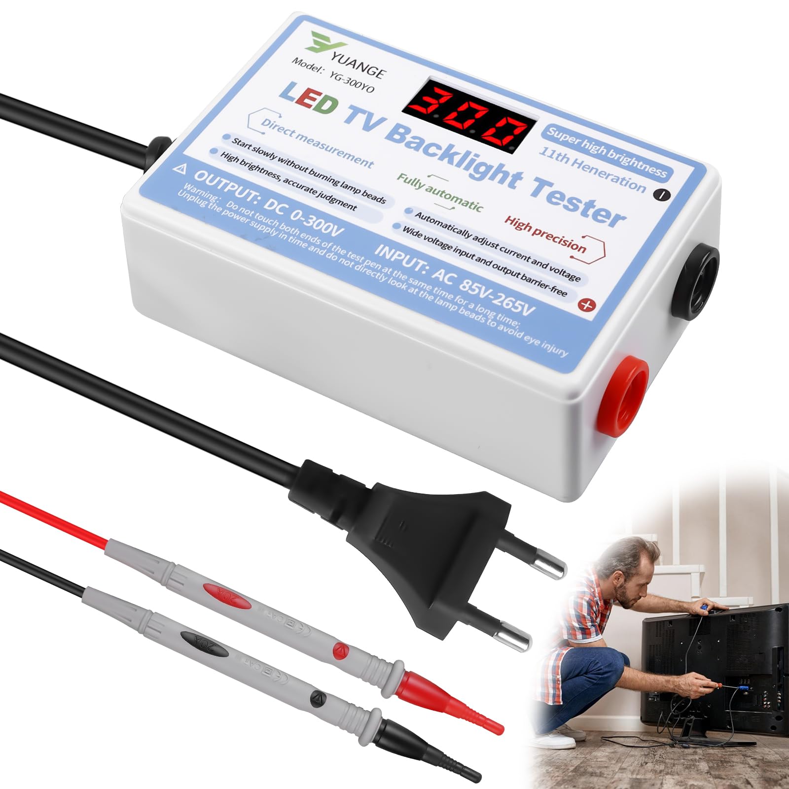 Tester LED retroilluminato LED con coppia di sonde di prova, tester di tensione e continuità, tester LED con perline, tester di circuito elettrico con interruttore, strumenti di misura