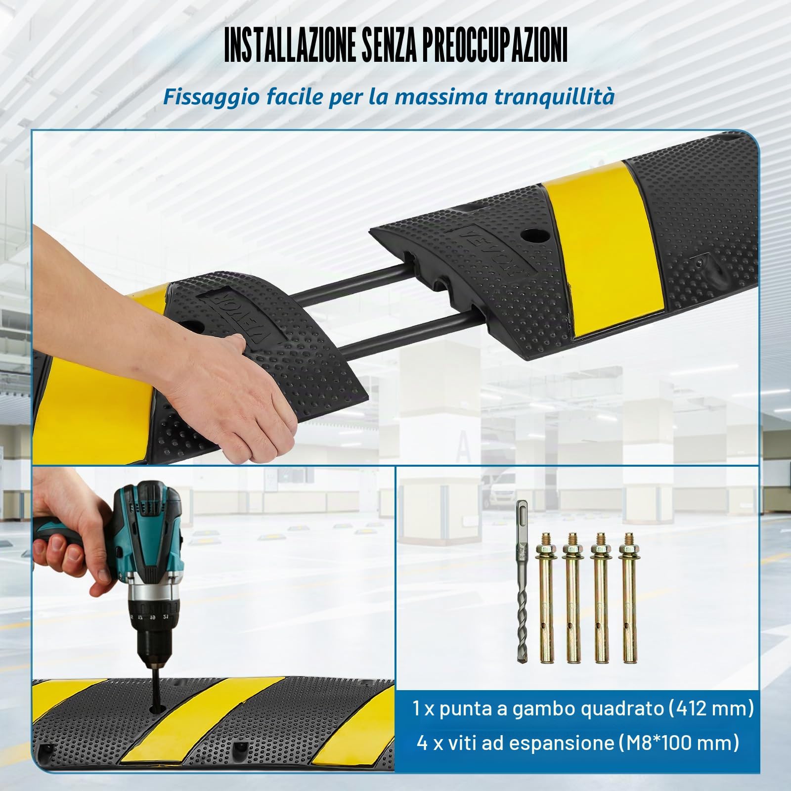 VEVOR Passacavo in Gomma per Protezione dei Cavi, Dosso Rallentatore in Gomma 2 Canali, Supporta Fino a 10000 kg, Dimensioni 1850x310x45mm 1 PACK