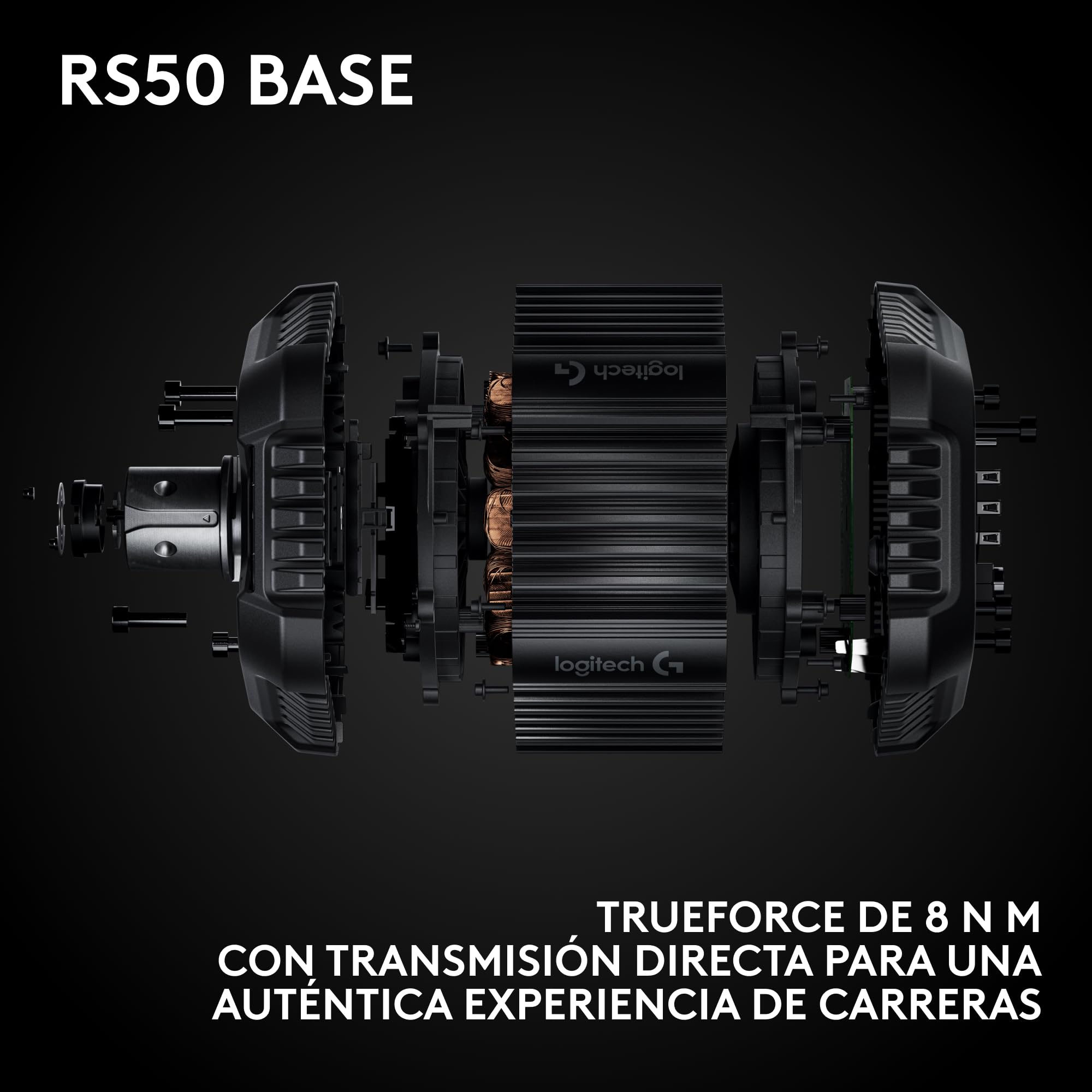Logitech G RS50 System, setup de volante de simulación de 3 piezas | Base de volante RS50 con accionamiento directo de 8 N⋅m, RS Wheel Hub con 13 botones y RS Track Wheel - PS5/PS4/PC - Negro