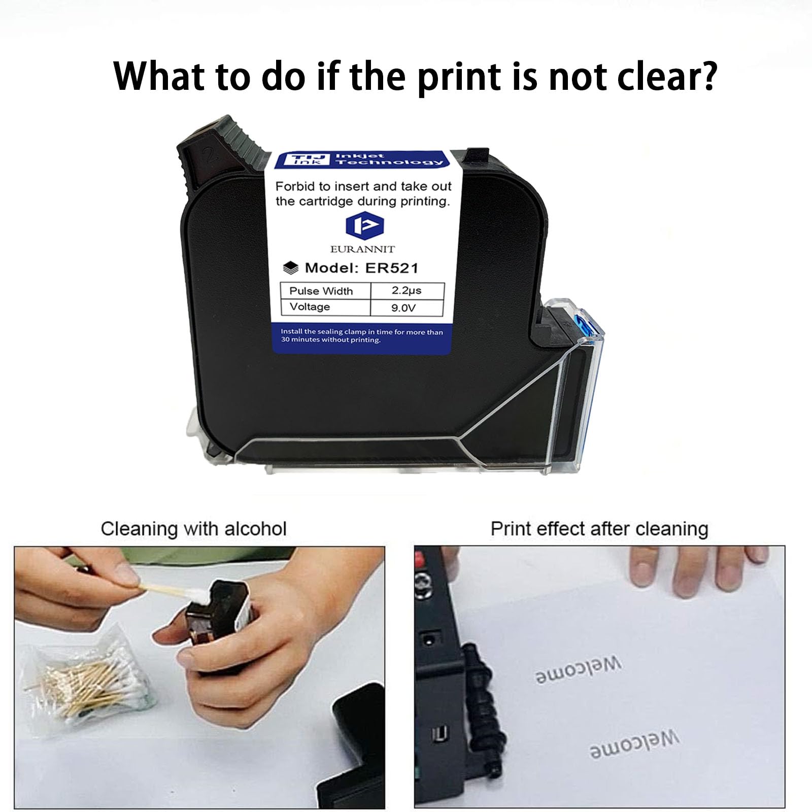 originale cartuccia di inchiostro nero ER521, 72ml rapida sostituzione dell'inchiostro solvente a secco per 1inch/ 25.4mm stampante a getto d'inchiostro portatile E15-1 / E11-1