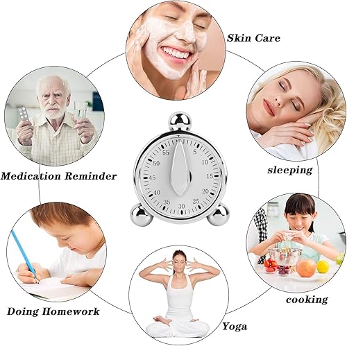 Miniatura 9 de AYNEFY Temporizador mecánico, cronómetro magnético de 60 minutos con sonido de alarma para cocinar, hornear, gimnasio, entrenamiento, estudiar