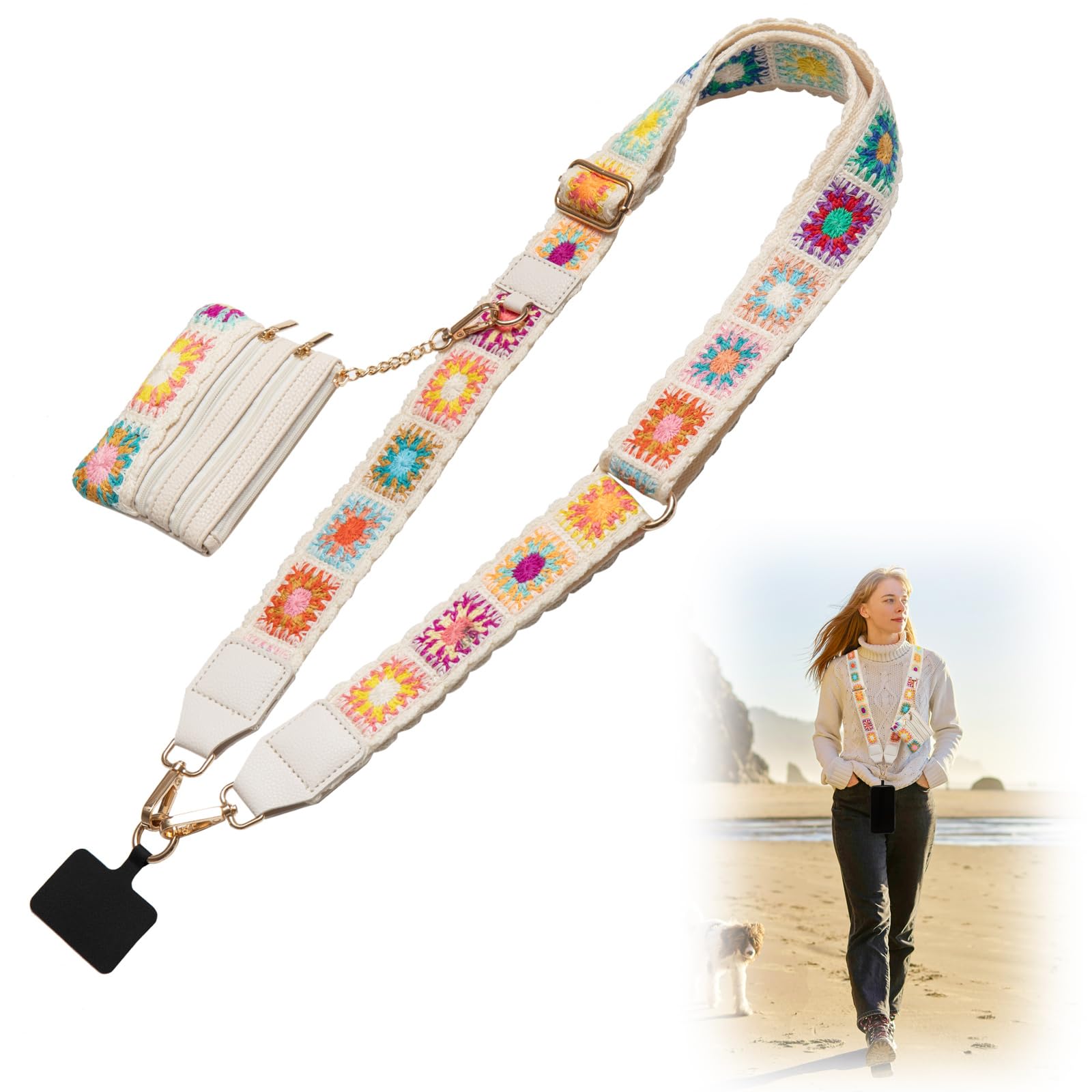 CUEDM Cell Phone Lanyard Crossbody,Adjustable Cell Phone Strap with Wallet,Clip and Go Strap for Phone with Wallet Crossbody