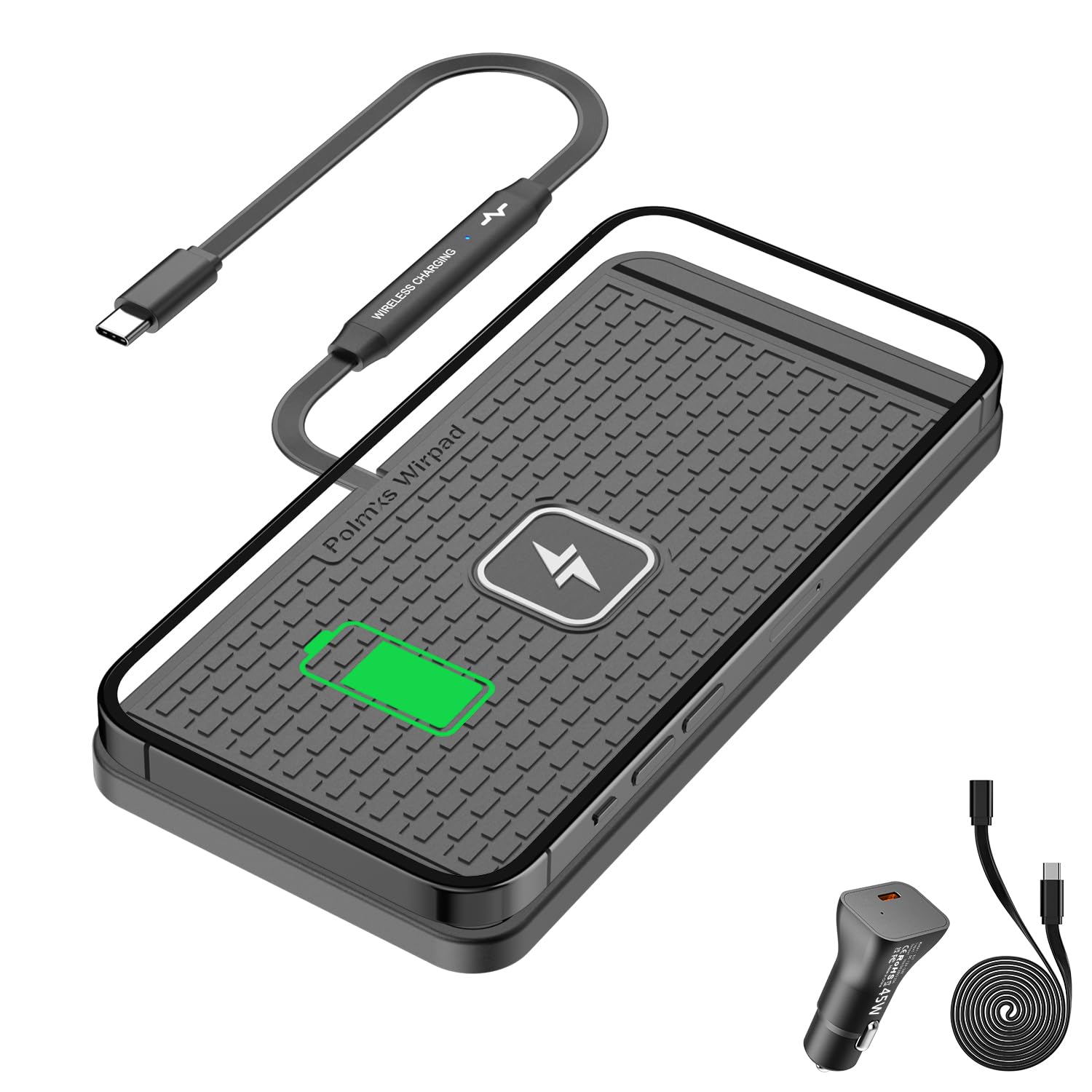 Polmxs - Caricabatterie wireless da 25W, tappetino per ricarica rapida antiscivolo, con caricabatterie da 45W per auto e cavo USB-C esteso per iPhone 17 16 15 14, Samsung Galaxy S25 S24, Google Pixel