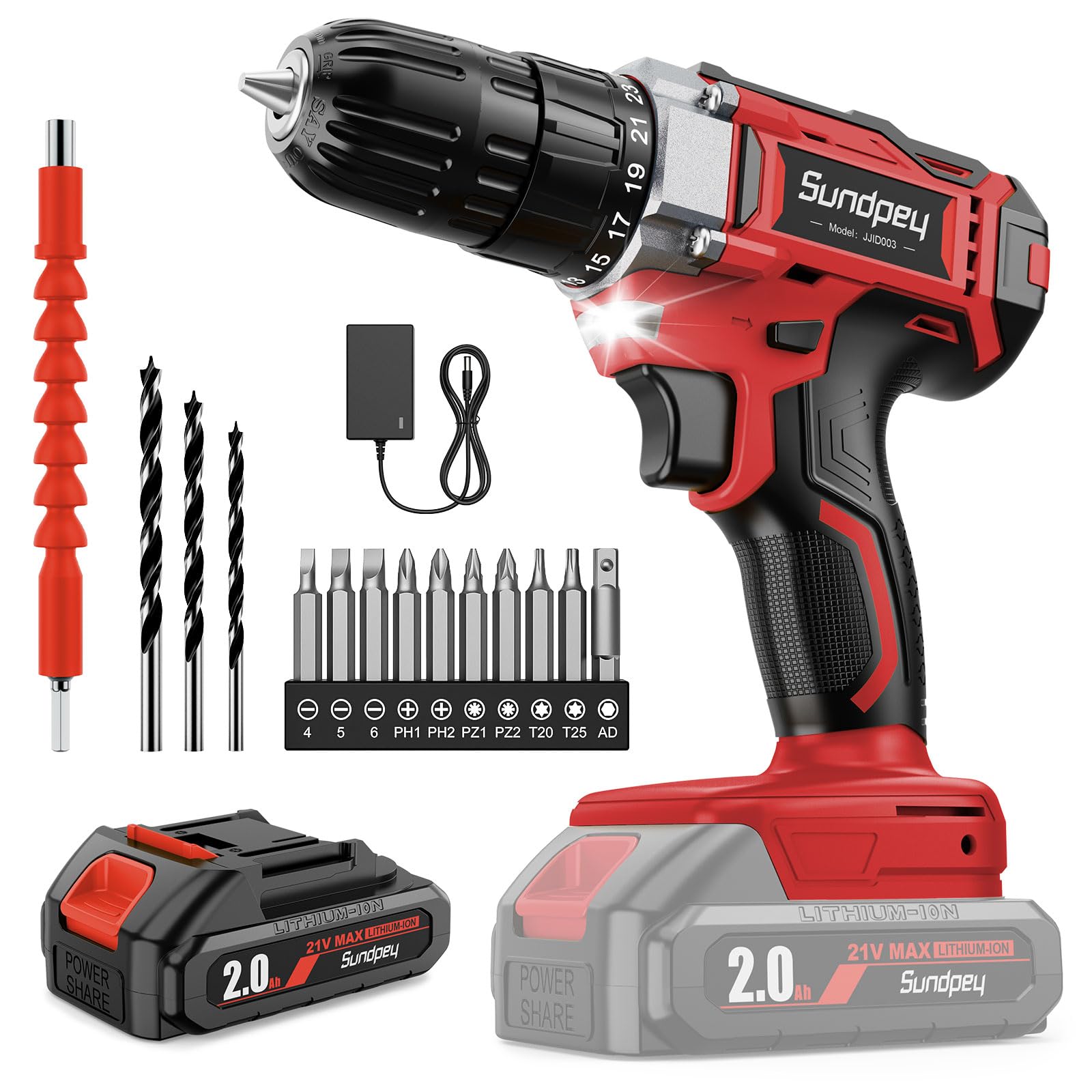 21V Taladro Atornillador Bateria 2000mAh - 45Nm Max Atornillador Electrico Inalámbrico, Apto para Baterías Makita, Destornillador Electrico con 25+1 Ajustes, 2 Velocidad, Luz LED, para Hogar Bricolaje