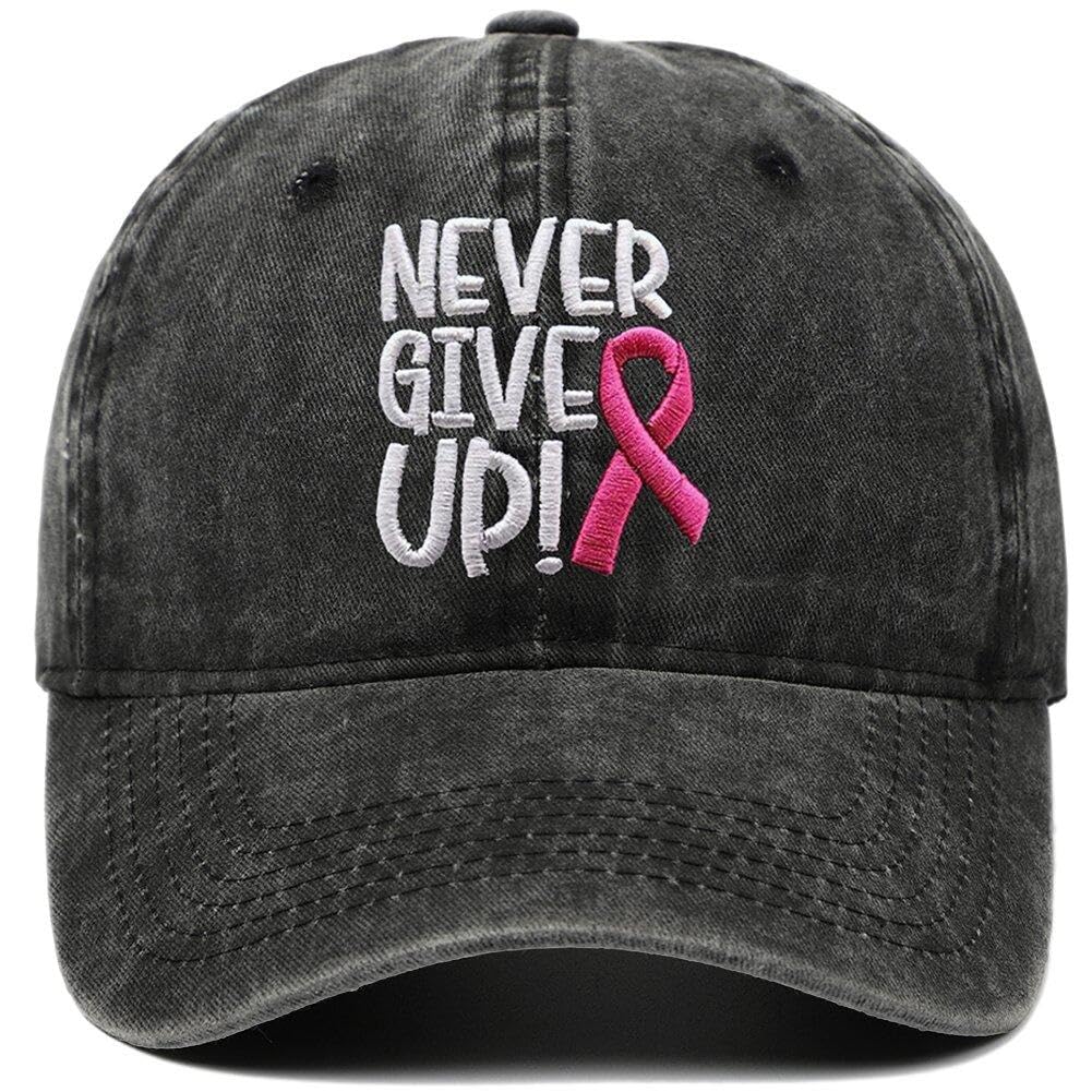 Luxylei Pink Ribbon Breast Cancer Awareness Baseball Hat, Embroidered Adjustable Never Give Up Baseball Cap for Women Men