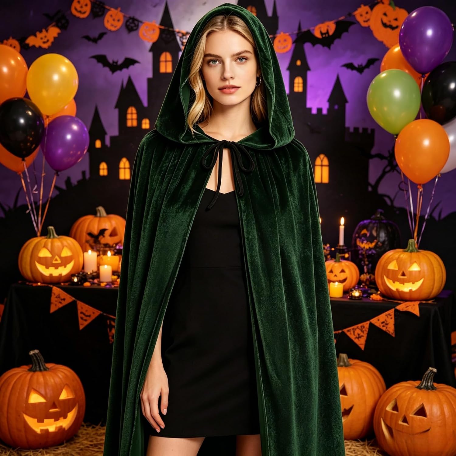 LMYOVE Hooded Velvet Cloak Cape for Adult, Christmas Halloween Costume