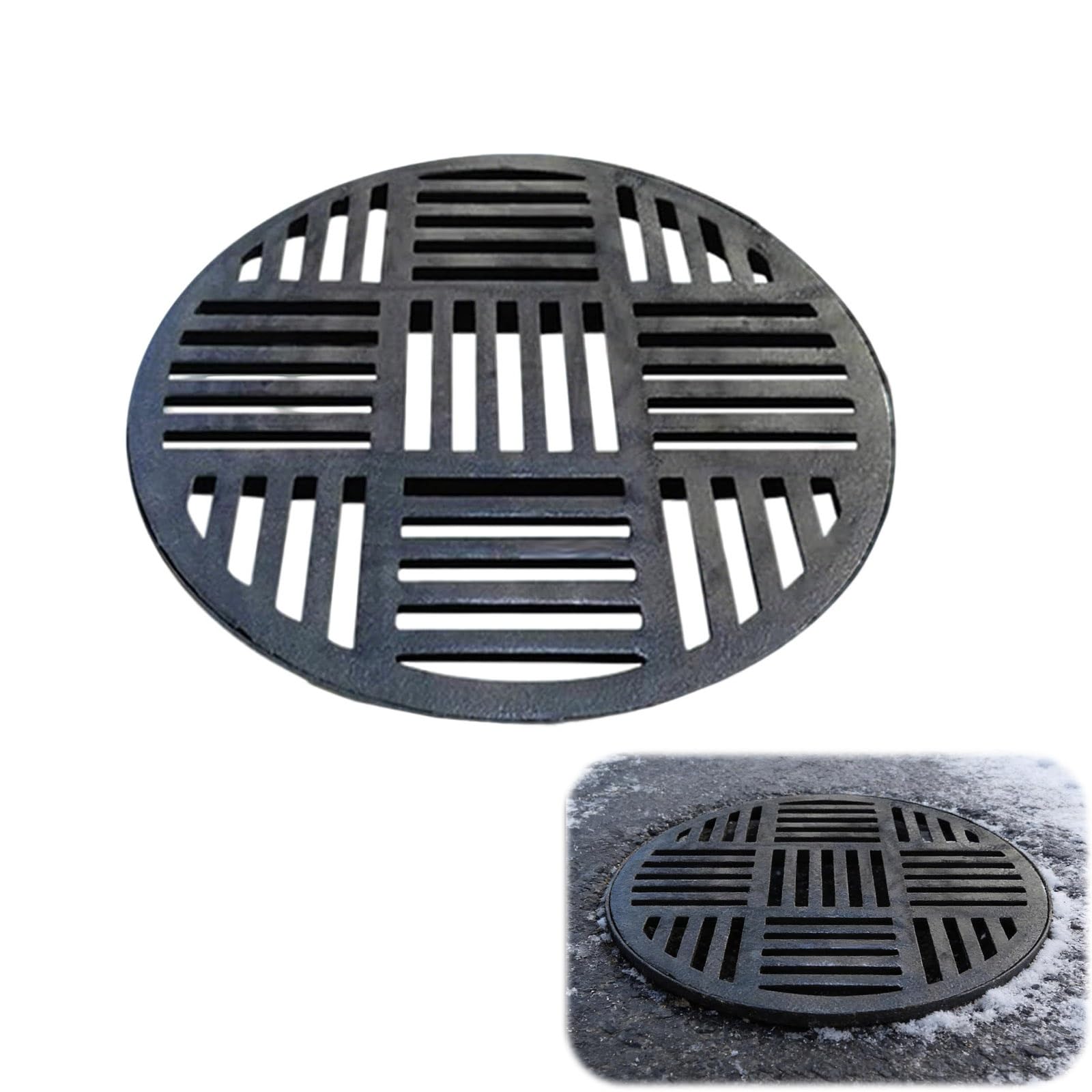 Round Drain Grate Cover Cast Iron Replacement Trench 20 30 35 40 45 50 55 60 62 65 70cm Black Floor Drain Cover Sewer Drainage GrateCover for Outdoor Yard Driveway Garage Customizable(55cm)