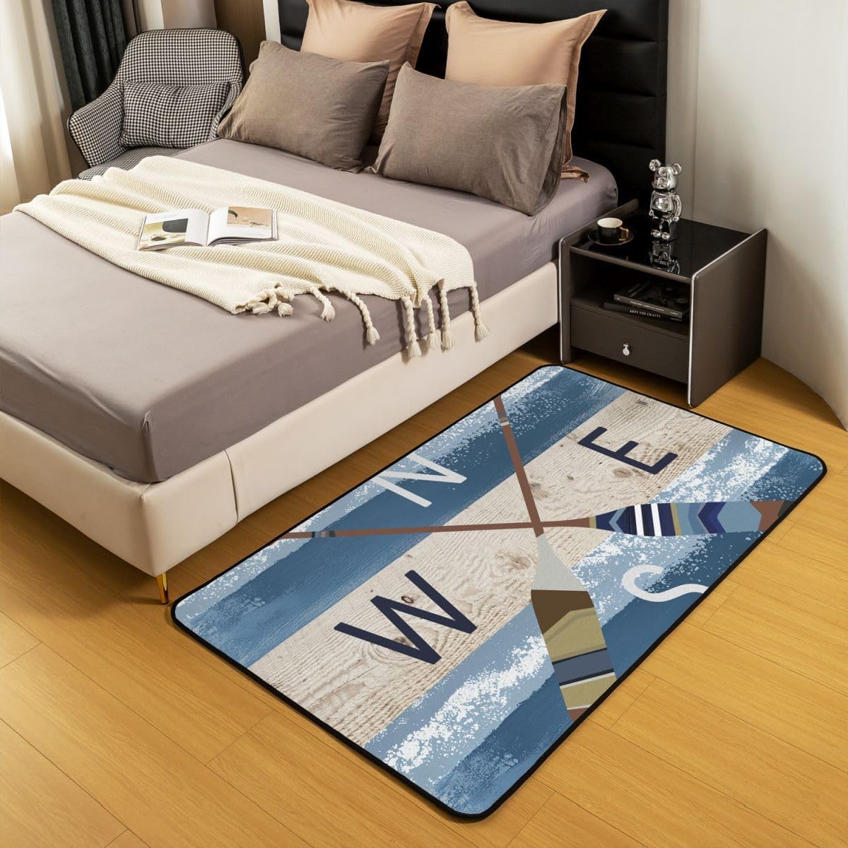 jejeloiu Lake Rules Decorative Area Rug, Welcome to The Lake Rugs for Living Room Bedroom,Lake House Decor Brown Blue Living Room Rugs,5x7
