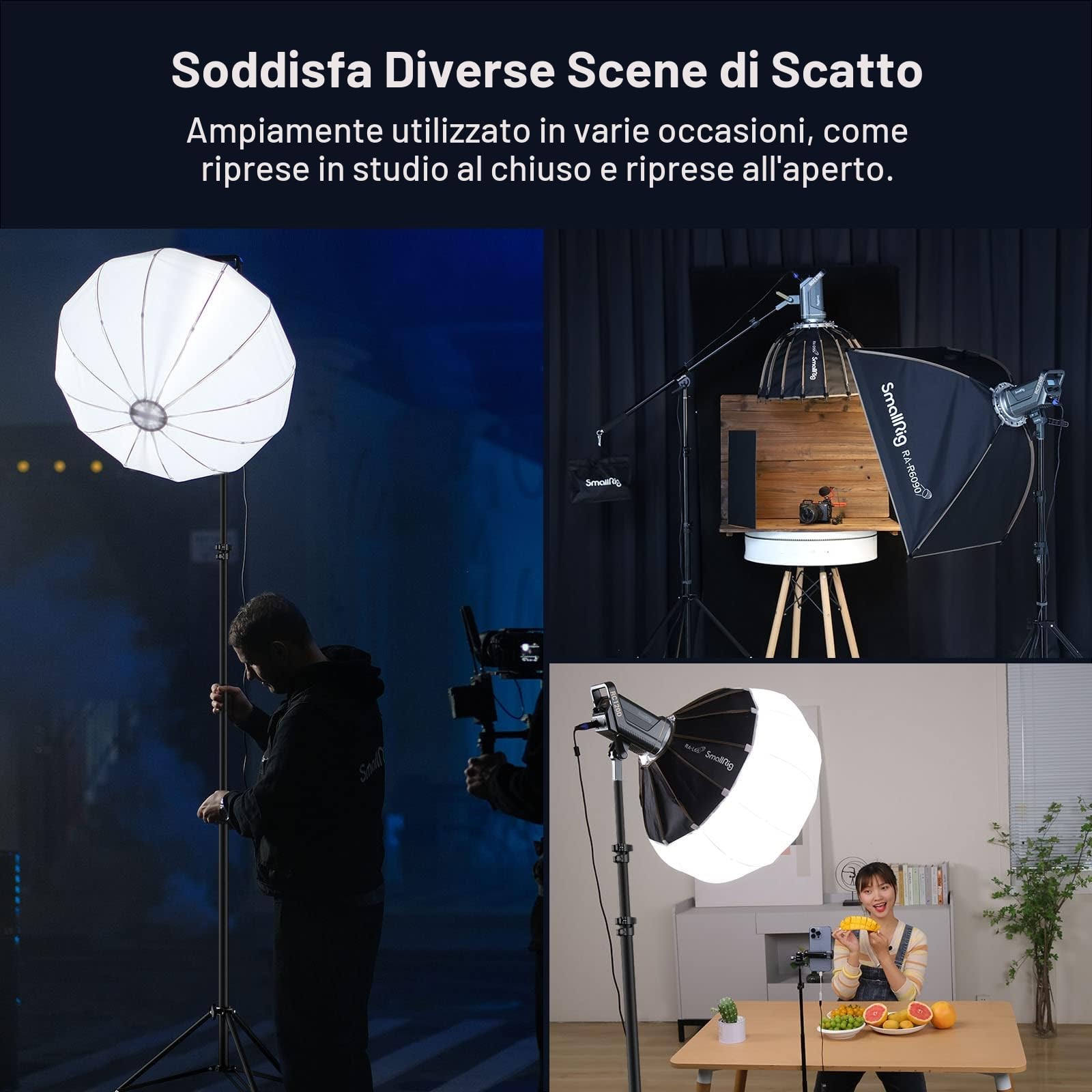 SMALLRIG Supporto per Luce in Alluminio 110"/280 cm, Supporto per Treppiede Regolabile ad Aria con Vite da 1/4" per Softbox, Luce da Studio e Riflettore, Carico Massimo 5kg, RA-S280A - 3737