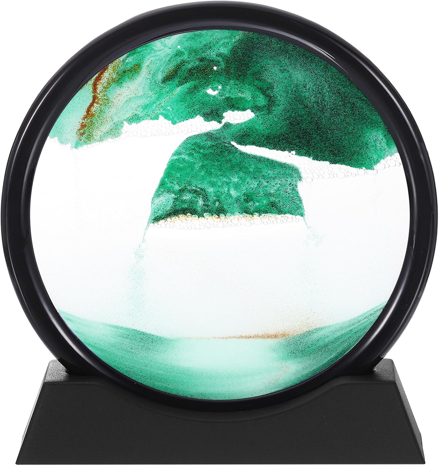 Moving Sand Art Picture 7" Round Tempered Glass 3D Liquid Motion Deep Sea Flowing Sand Scene with Display Frame Perfect for Desktop & Home & Office & Work Decoration (Green)