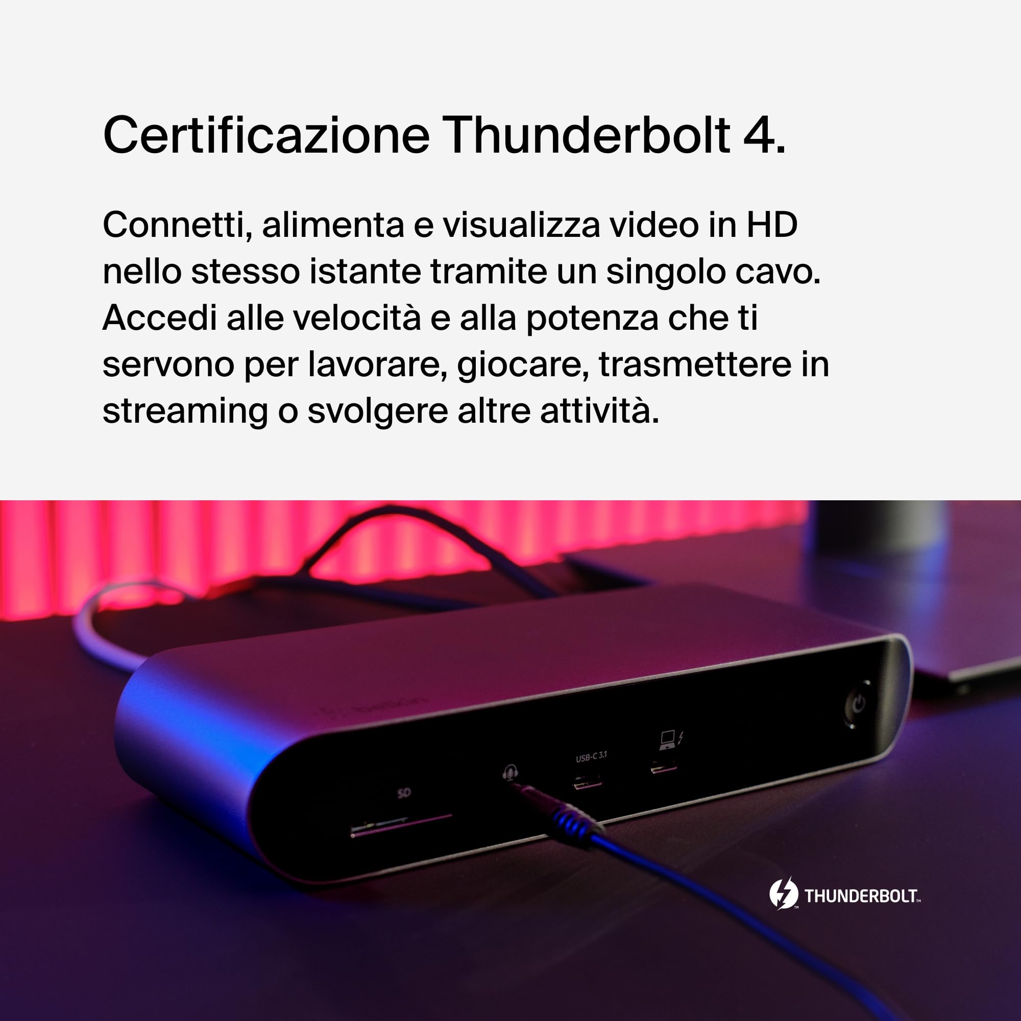Belkin Dock Thunderbolt 4 Pro, supporto di 1 monitor 8K a 60 Hz, 2 monitor 4K, 2 porte Thunderbolt 4, 2 porte HDMI, USB-C PD da 90 W, ingresso/uscita audio, compatibile con MacBook Pro, XPS e altri