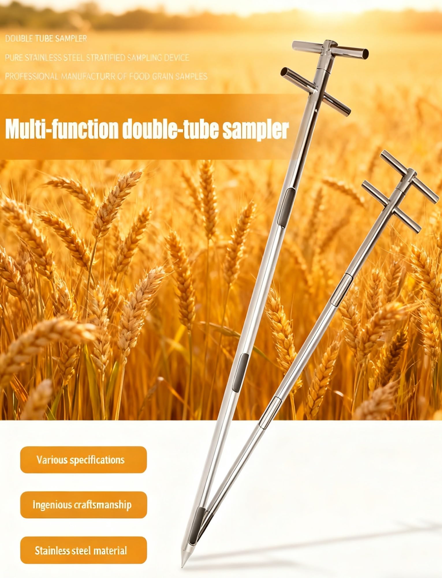 Campionatore con sonda for cereali in acciaio inossidabile, tubi di campionamento, campionatore con sonda for cereali, sonda for campionamento solido di fertilizzanti for cemento(250cm)