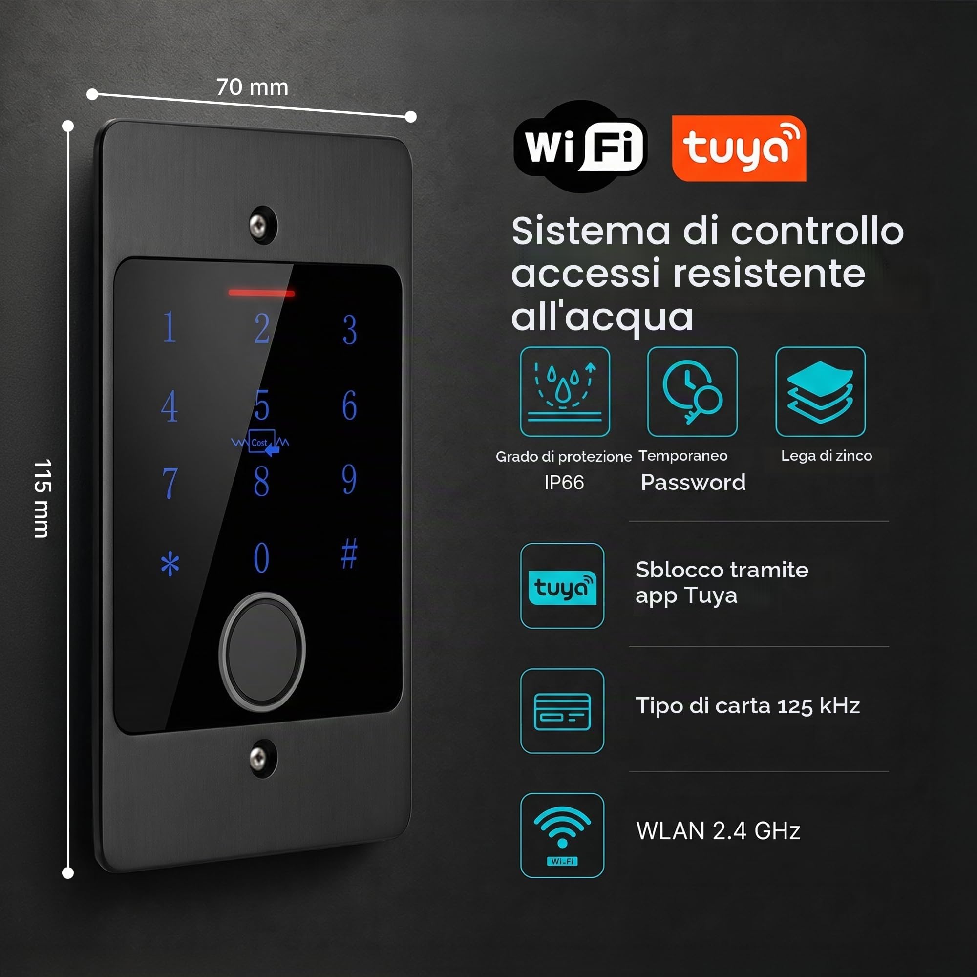 Sistema di accesso MATHFEL Smart Lock con impronta digitale e RFID – Serratura elettronica per porta d'ingresso, IP66, codice e transponder, serratura elettrica per esterni, serratura automatica
