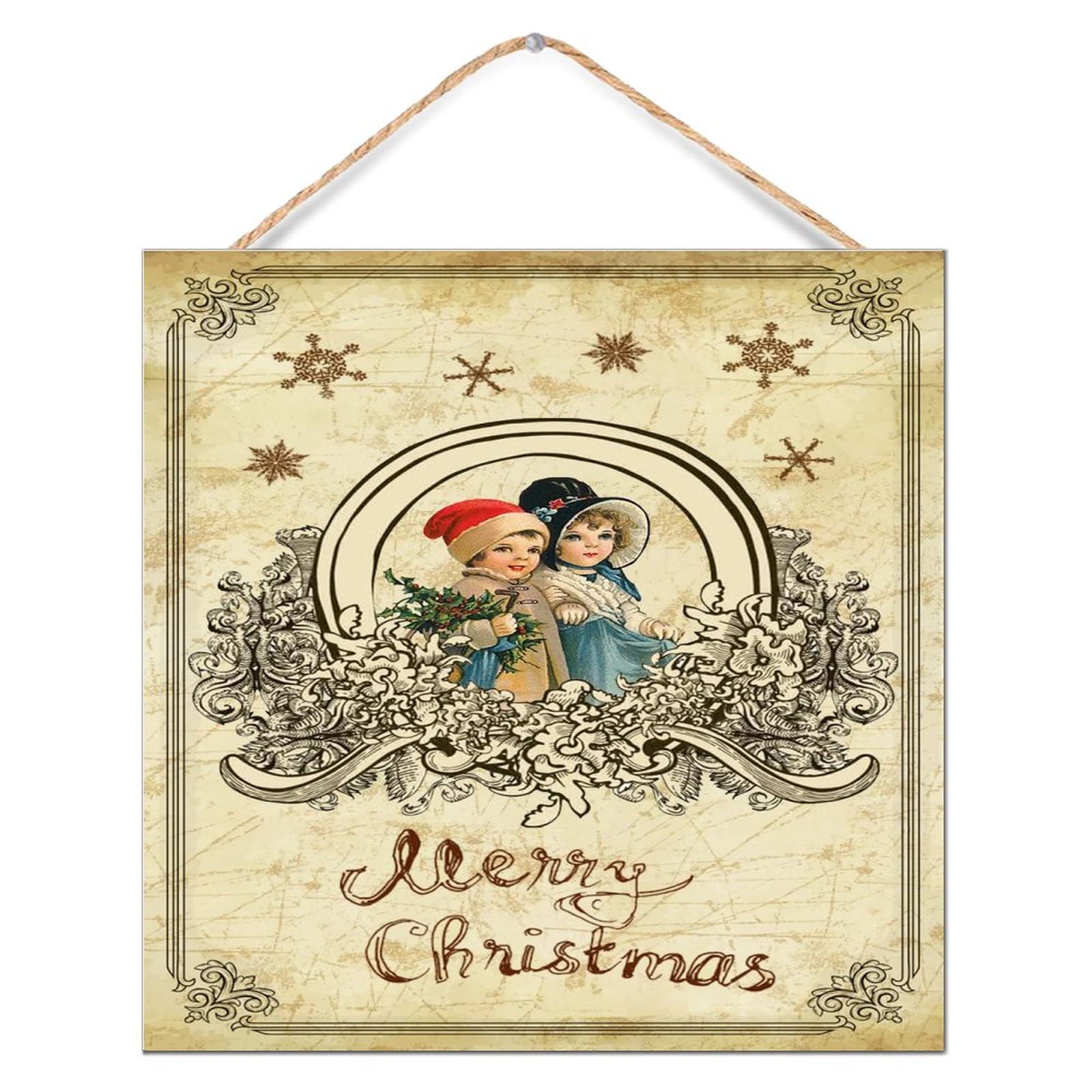 Panneau en bois peint vieilli Père Noël ancien à offrir en cadeau