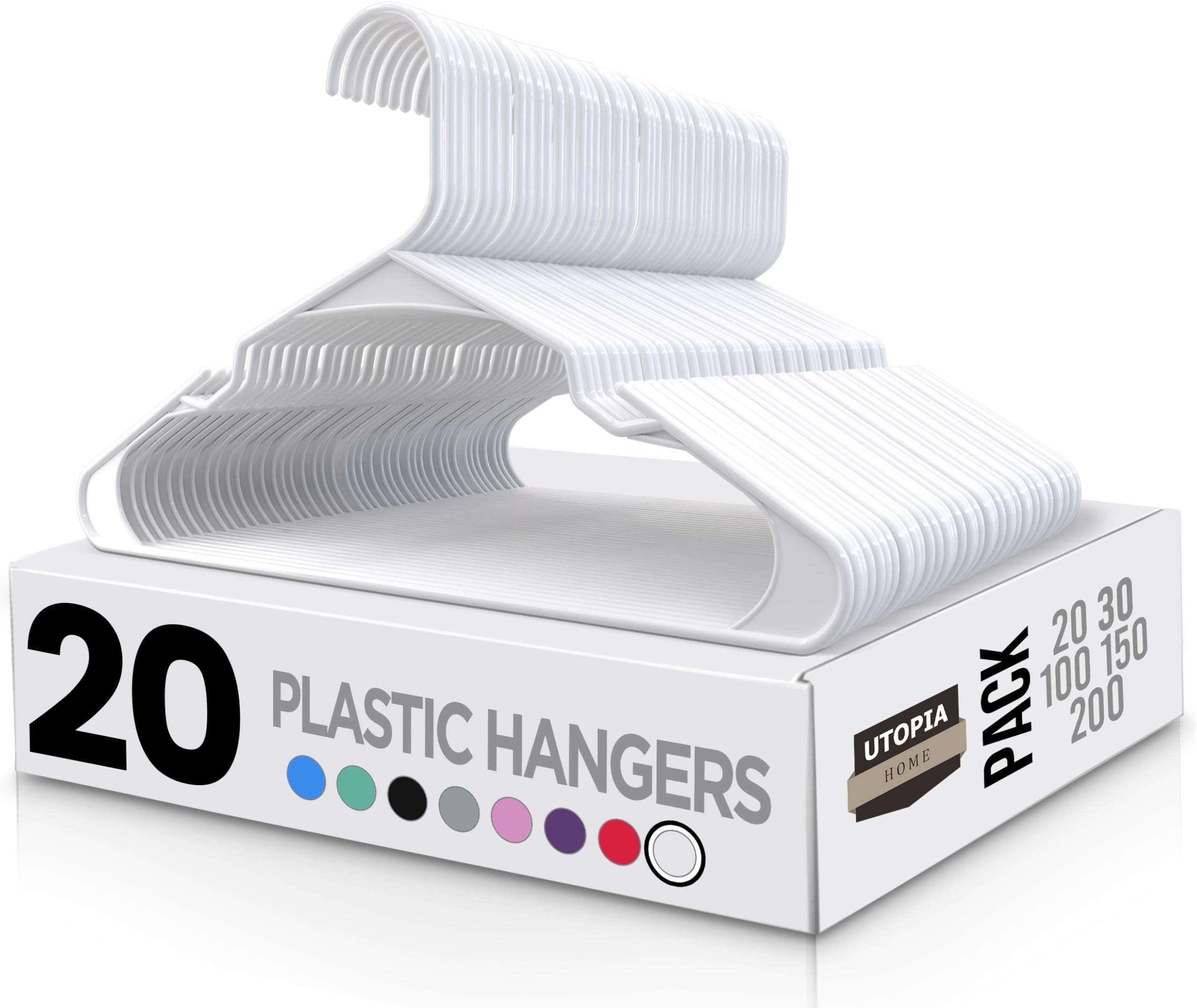 Utopia Home Clothes Hangers 20 Pack - Plastic Hangers Space Saving - Durable Coat Hanger with Shoulder Grooves (White)