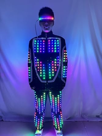 Earthradius Full Color LED Growing Robot Suit Costume Men LED Luminous Flashing Clothing Dance Wear For Night Clubs