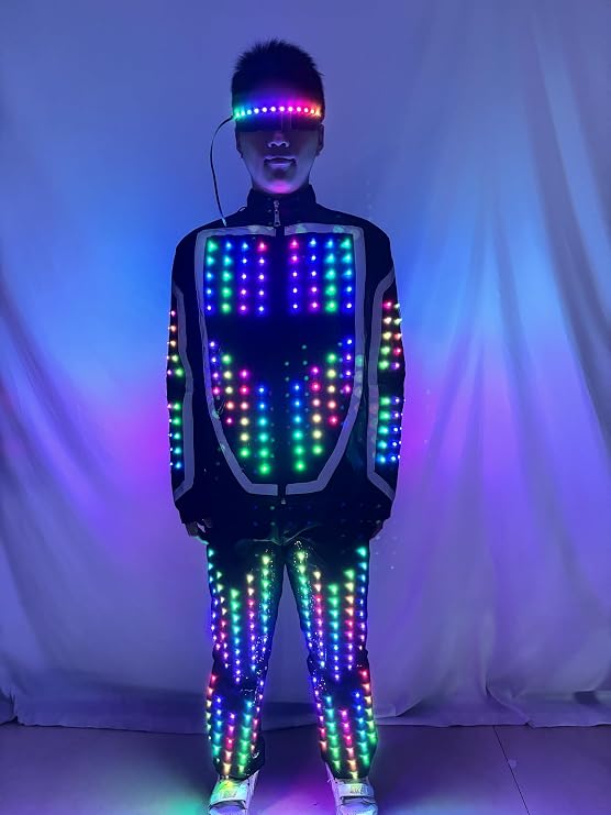 Earthradius Full Color LED Growing Robot Suit Costume Men LED Luminous Flashing Clothing Dance Wear For Night Clubs