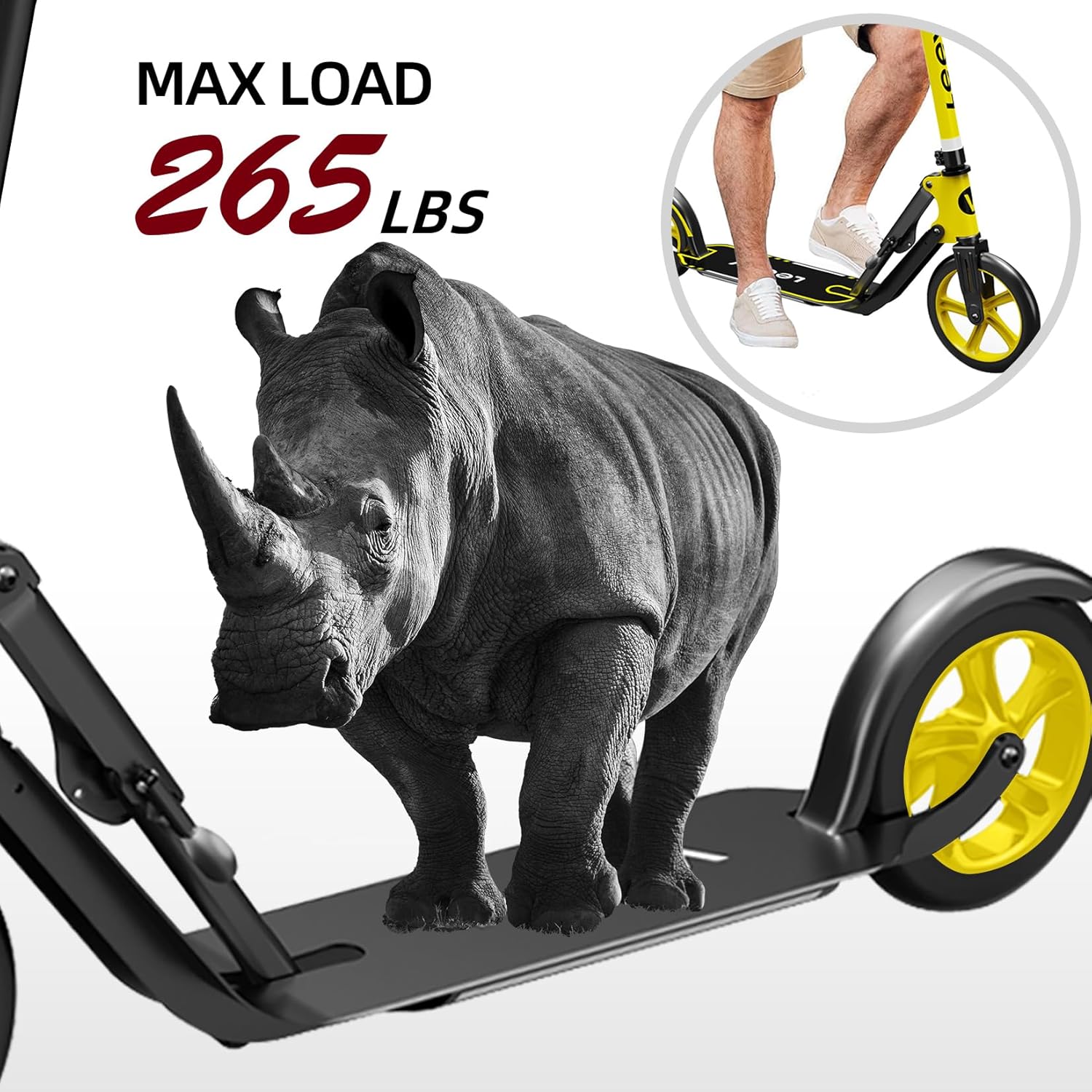 Kick Scooter for Adults – Folding, Adjustable Height, Big Wheels, Lightweight All-Aluminum Frame | Suitable for Teens 12+ | 265lbs Weight Limit