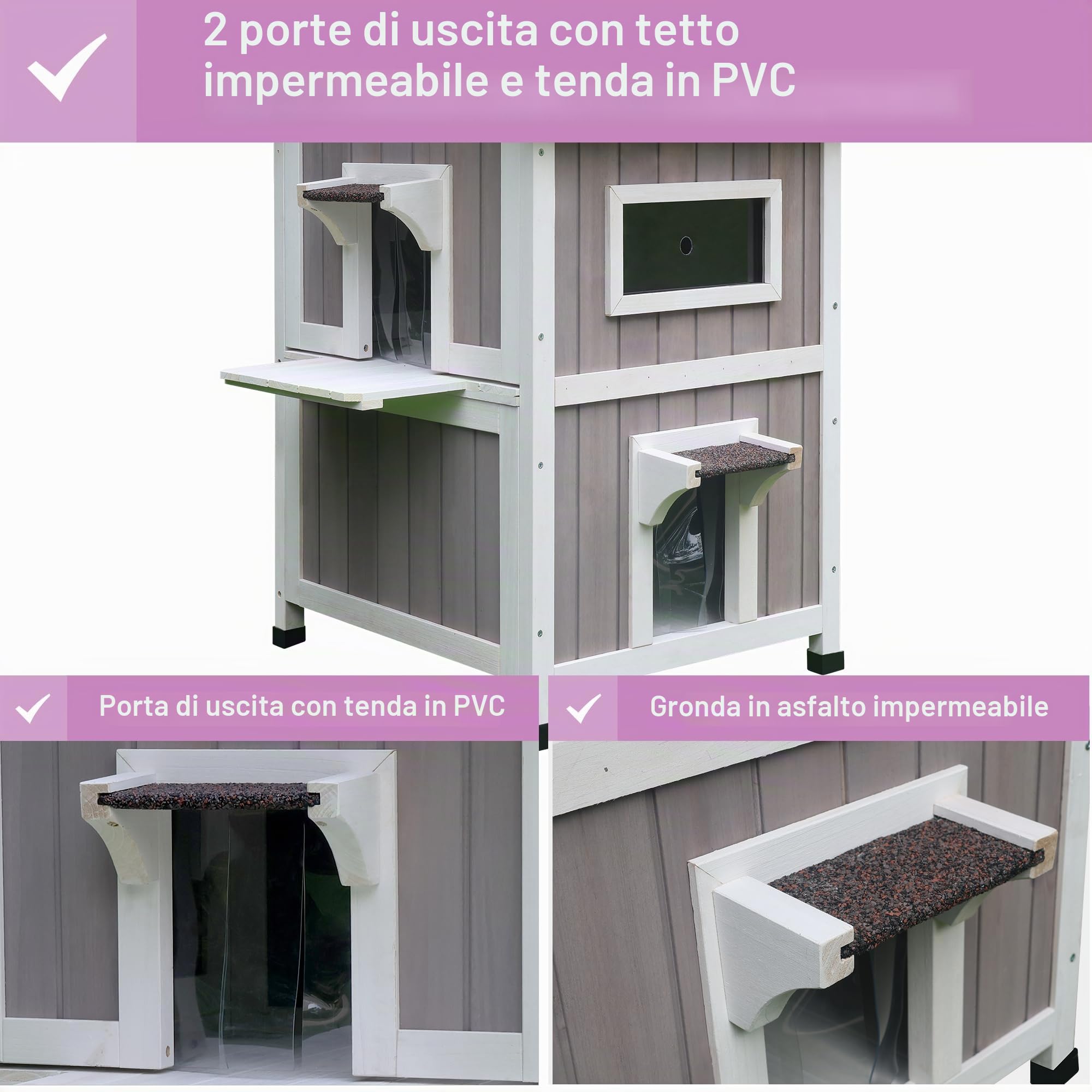 HiCaptain Casa per gatti selvatici resistente alle intemperie, rifugio in legno per gatti randagi all'aperto, cuccia gatto esterno grande a 2-4 piani con balcone e porta di fuga