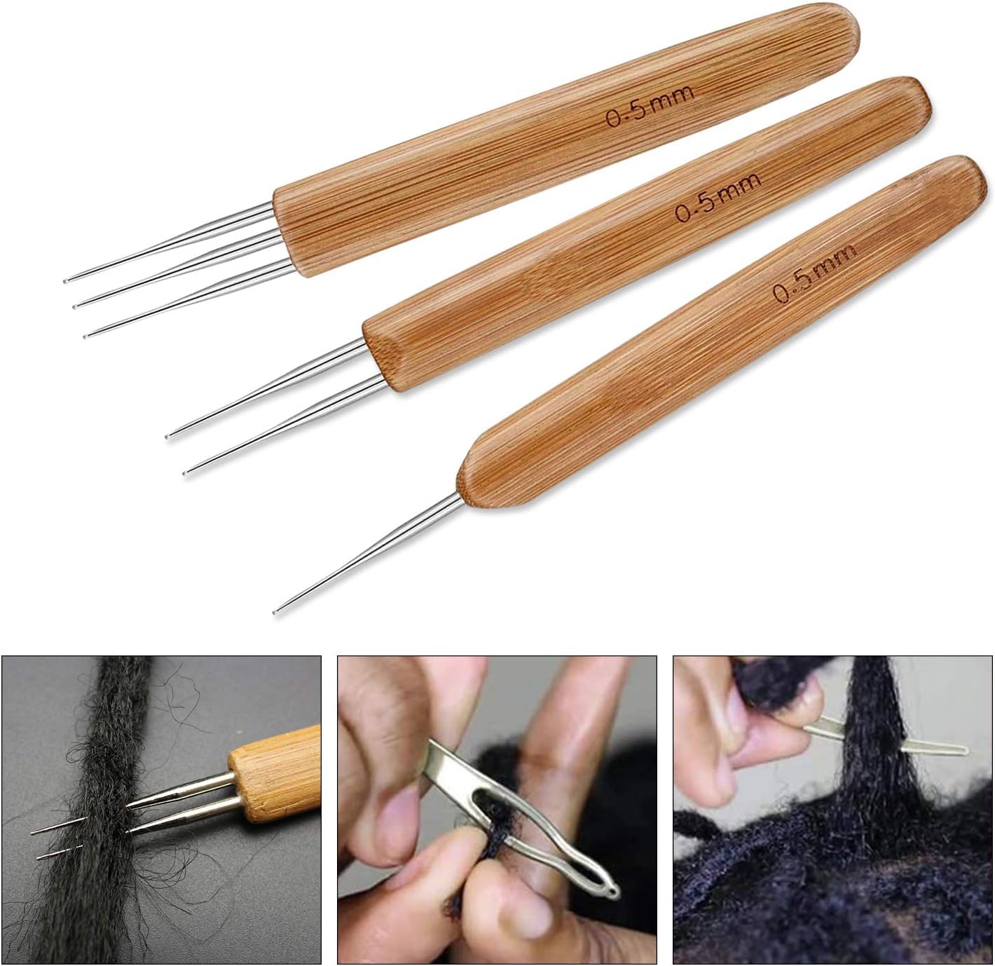 Crochets Pour Dreadlocks Avec Poignée Ergonomique, Outil De Verrouillage Des Cheveux, 3 Aiguilles à Crochet Pour Dreadlocks De 0,75 Mm