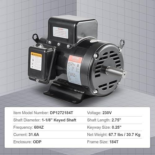 Miniatura 18 de VEVOR Motor eléctrico de compresor de aire SPL 5HP, 230 V 17.6 amperios, marco 56 3450 RPM, eje con llave de 5/8 pulgadas, longitud del eje de 1.88