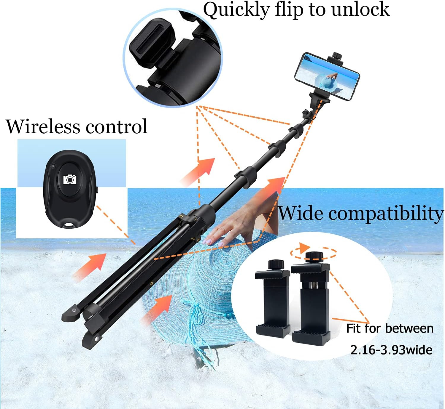 Selfie Stick Tripod, 64 inch Extendable Tripod Stand Phone Tripod Camera Tripod Wireless Remote Shutter Compatible with iPhone 13 12 11 pro Xs Max Xr,Android/Cameras