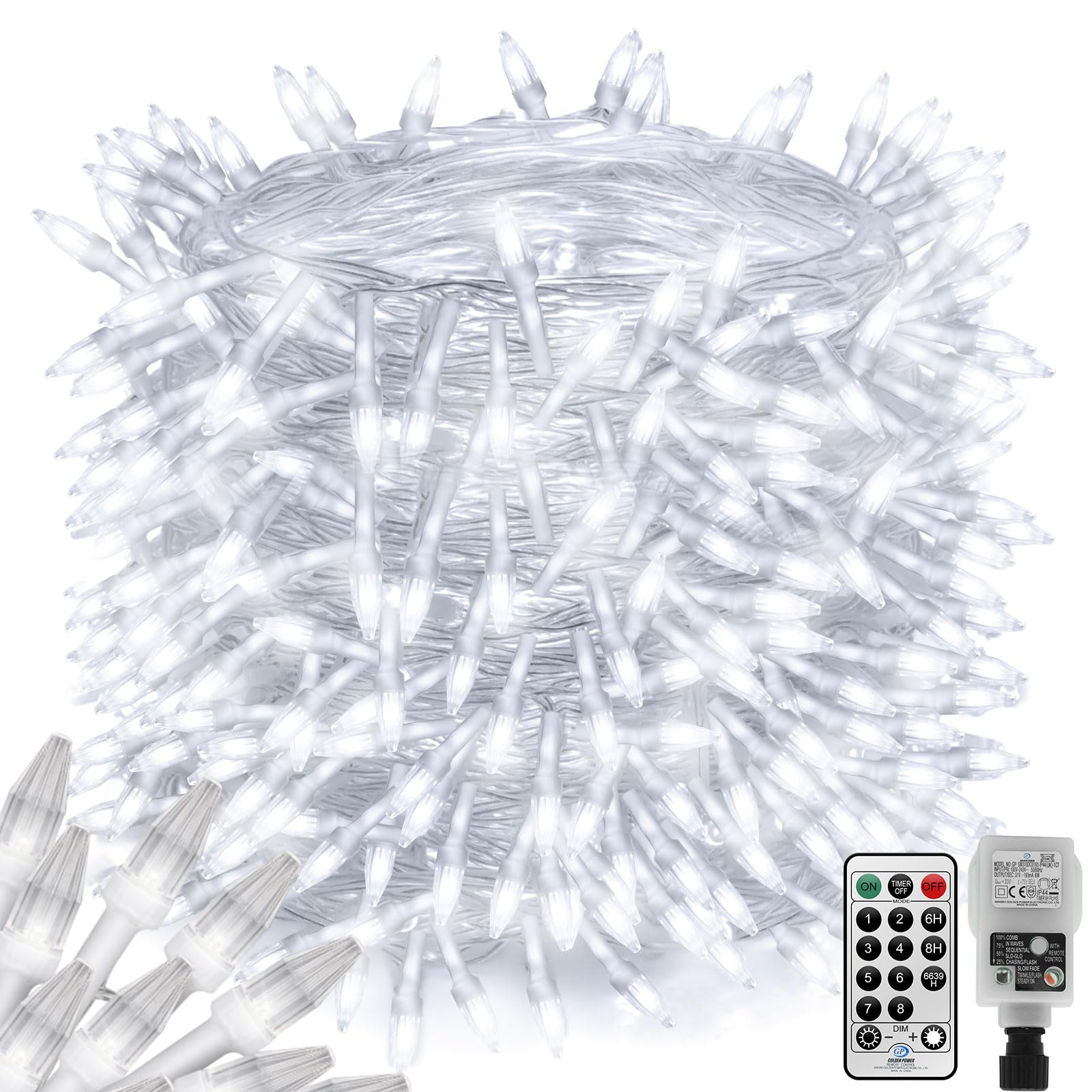 Lang Lichterkette Außen Strombetrieben,100M 800LEDs Mini Glühbirne Lichterkette Weihnachtsbeleuchtung Außen Innen Baum Lichterkette 8 Modi mit Fernbedienung, Timer,Wasserdicht(Weiss)