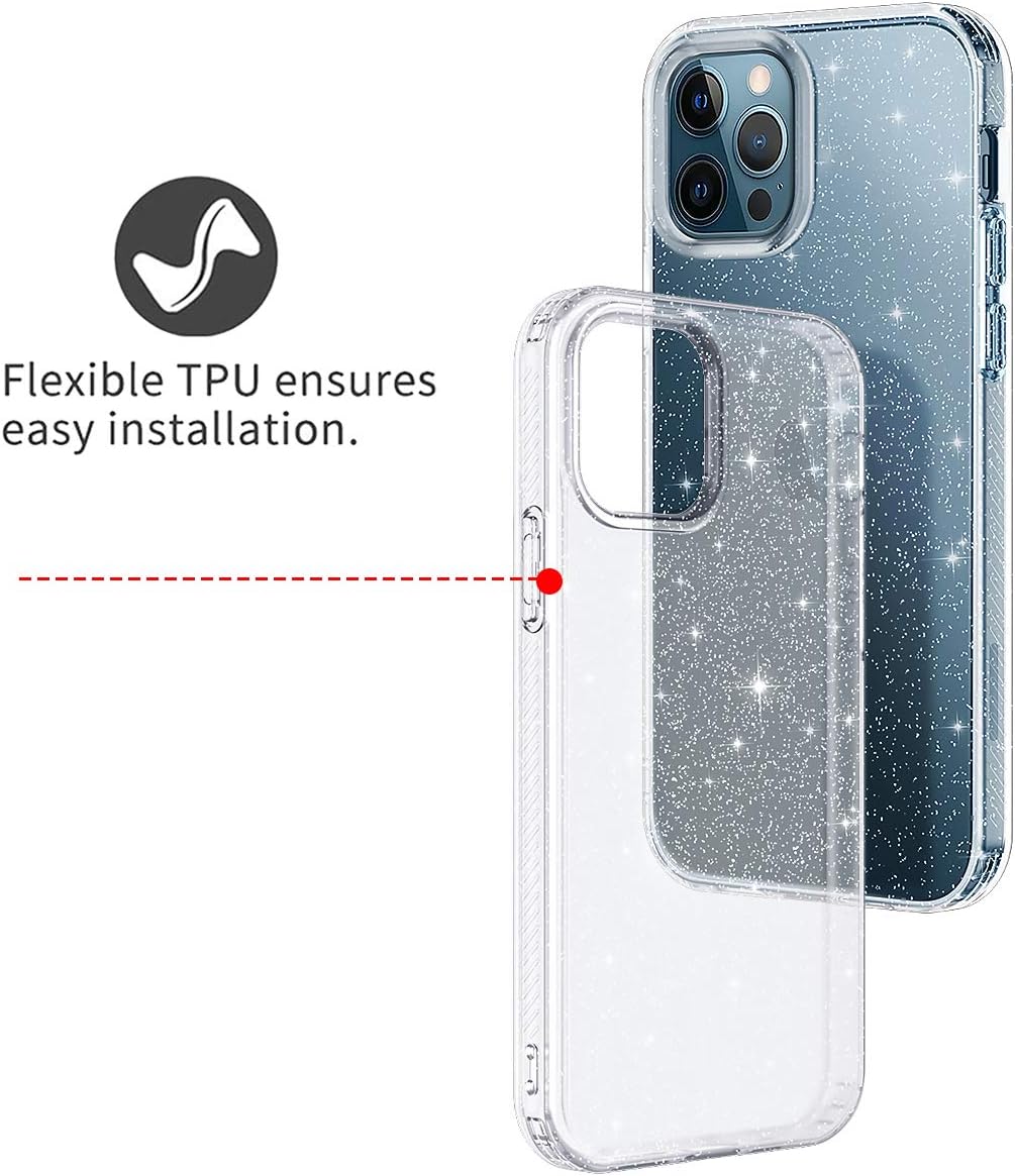 Lamcase Compatible with iPhone 12 Pro Max Case, Bling Sparkly Glitter Shiny Soft Flexible TPU Slim Fit Drop Protection Shockproof Cover Compatible with Apple iPhone 12 Pro Max 6.7 2020, Clear Glitter