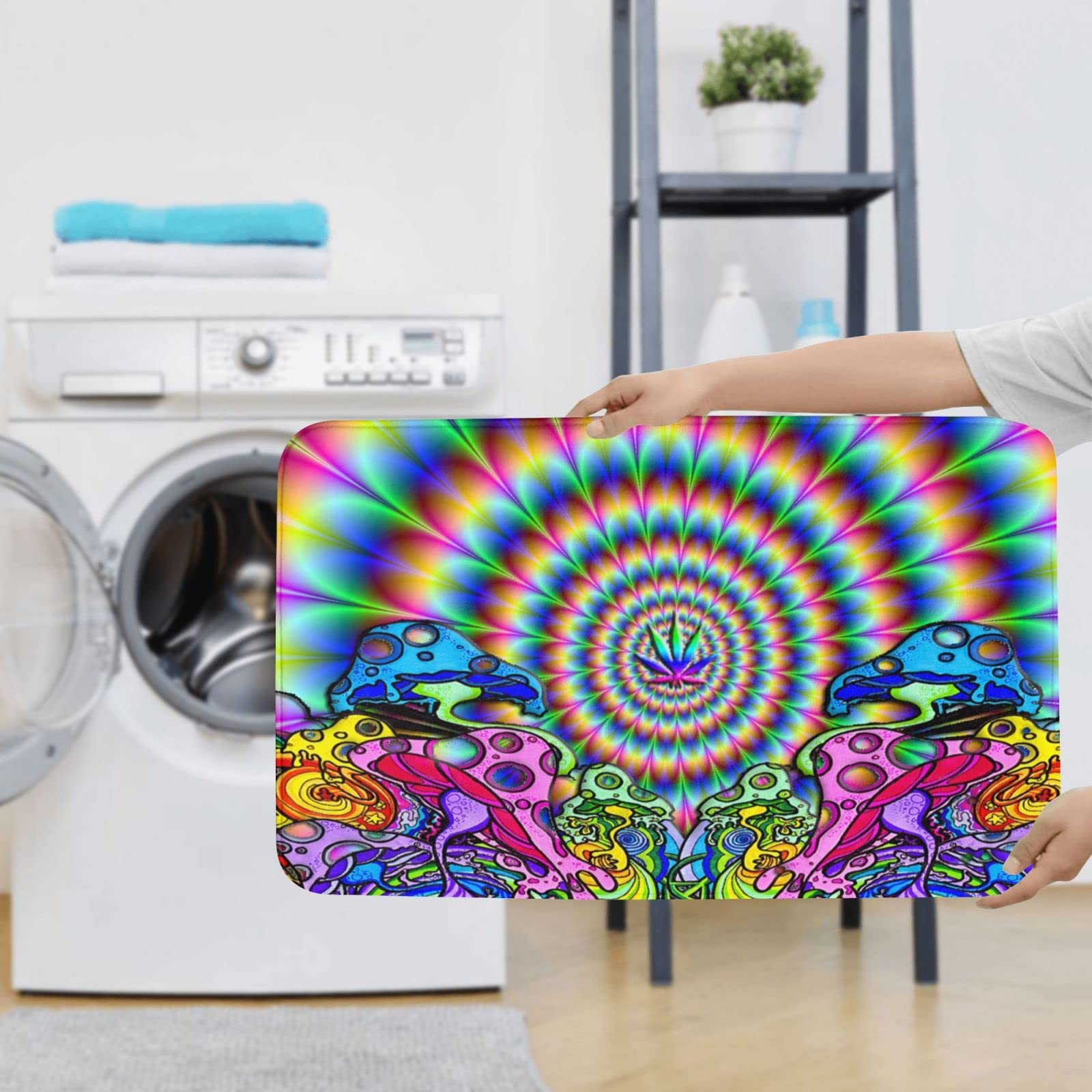 BAFAFA Lot de 3 tapis de bain motif mandala abstrait, champignon coloré, tapis de salle de bain super doux, antidérapant, tapis de toilette avec tapis en forme de U pour salle de bain, baignoire,