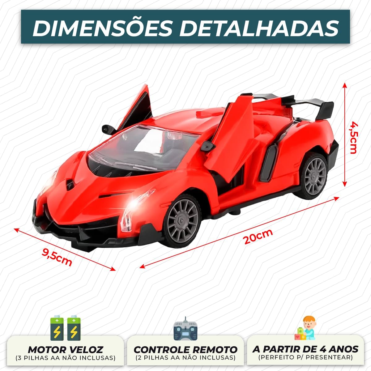 Carrinho Controle Remoto Brinquedo Abre A Porta 7 Funções Rápido Forte (VERMELHO)