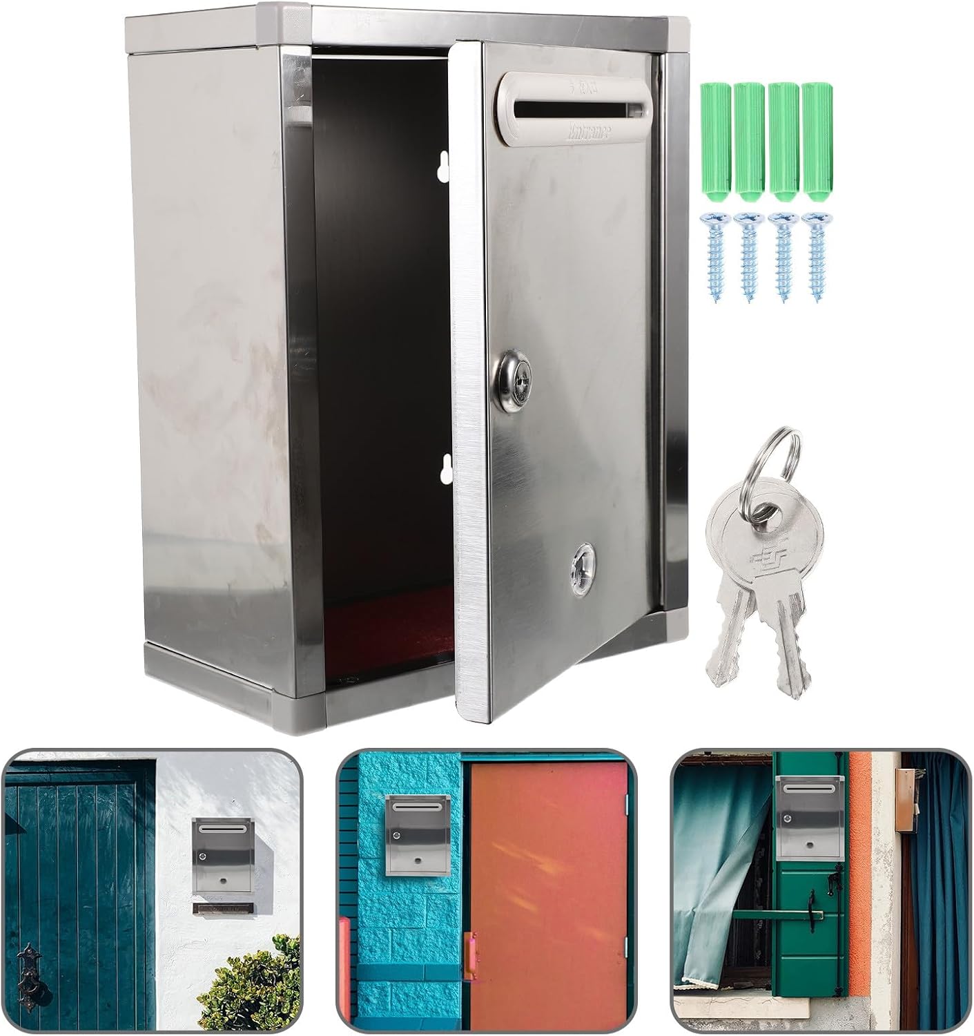 PRETYZOOM Rust-Proof Wall Mount Mailbox with Viewing Window Outdoor Lockable Metal Mailbox for Letters and Documents 27x21x11cm Suitable for Home and Office Use Random Random Color