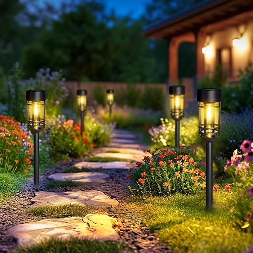 GIGALUMI Solar Lights Outdoor Garden 12 Pack, Waterproof Solar Powered Pathway Lights Outdoor, Tungsten Glow for Yard Path Patio Landscape Walkway(Warm White)