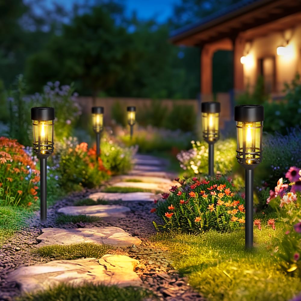 GIGALUMI Solar Lights Outdoor Garden 12 Pack, Waterproof Solar Powered Pathway Lights Outdoor, Tungsten Glow for Yard Path Patio Landscape Walkway（Warm White）